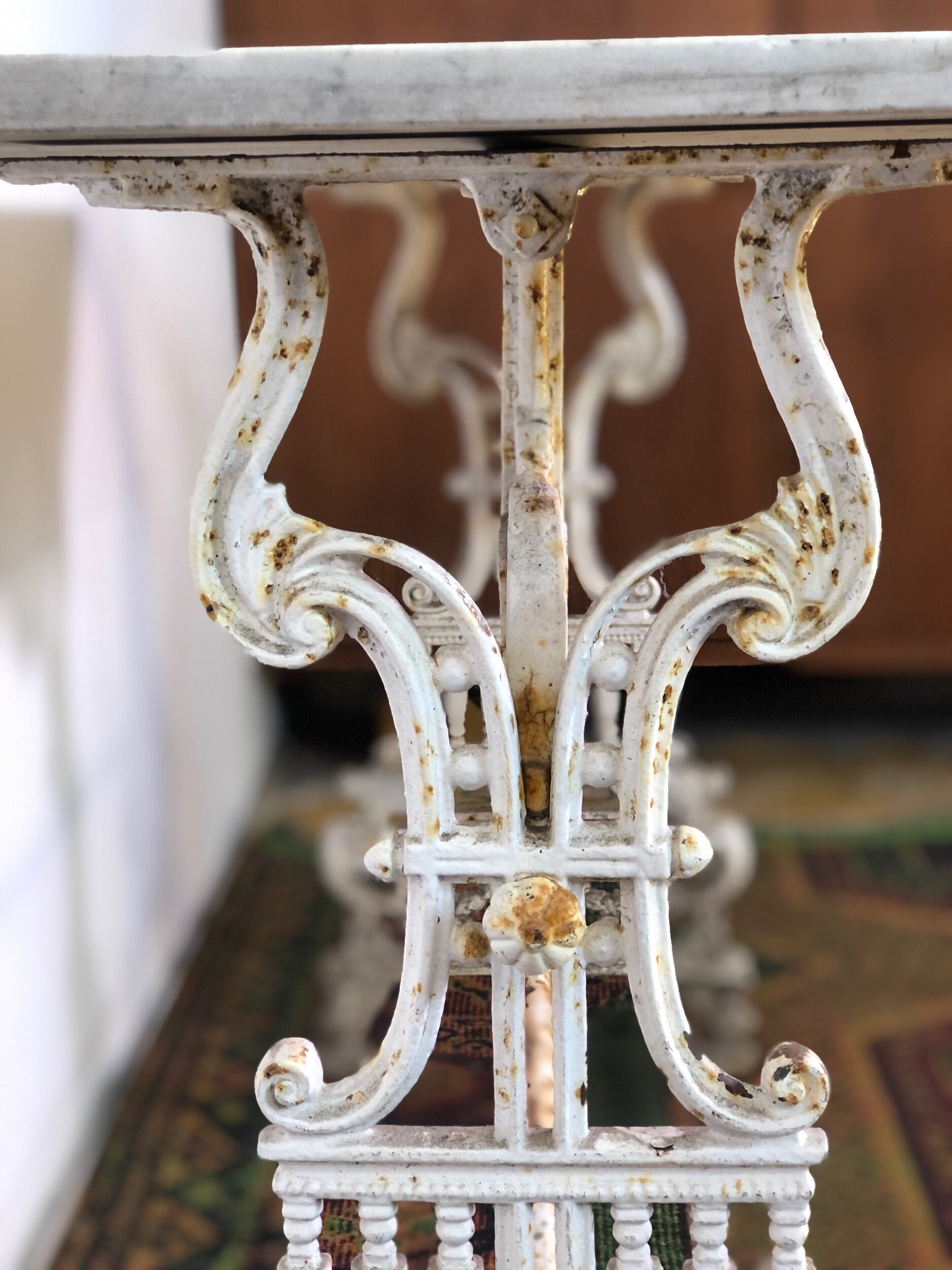Antique French Cast Iron/Marble Bistro Table