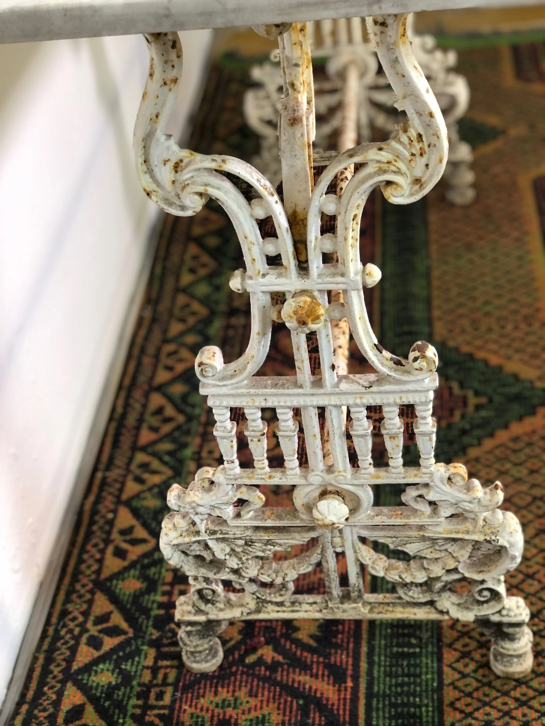 Antique French Cast Iron/Marble Bistro Table