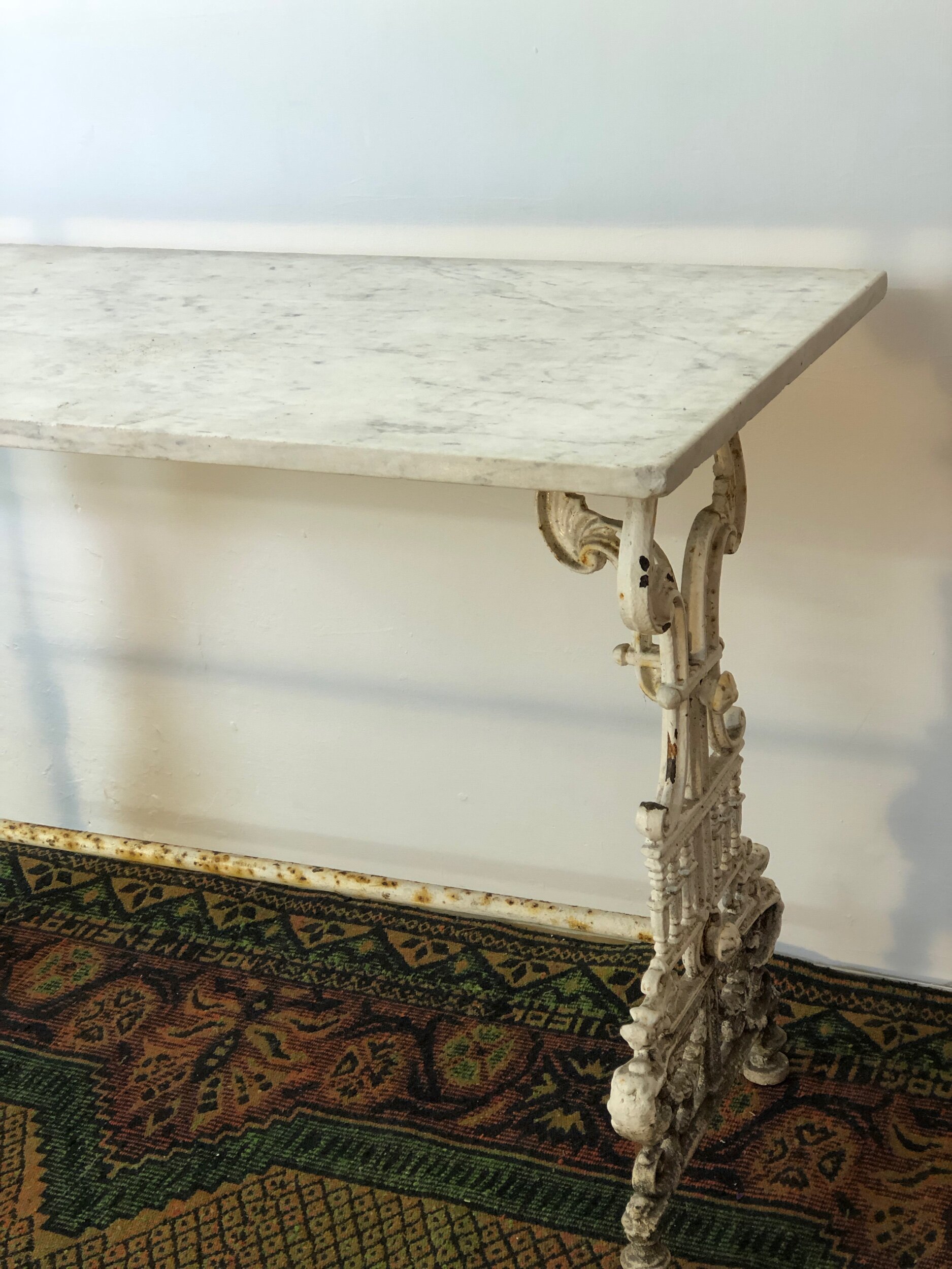 Antique French Cast Iron/Marble Bistro Table