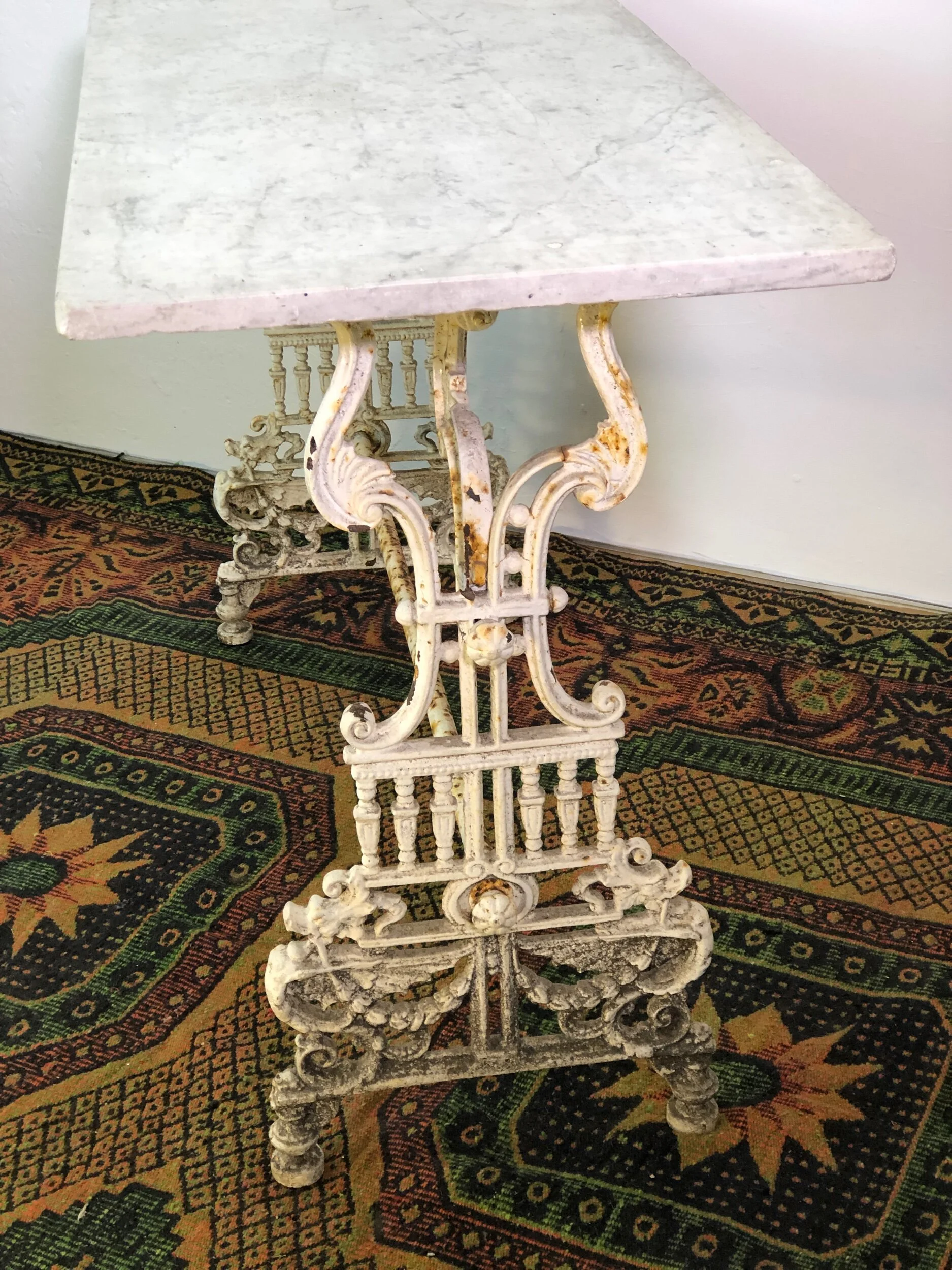 Antique French Cast Iron/Marble Bistro Table
