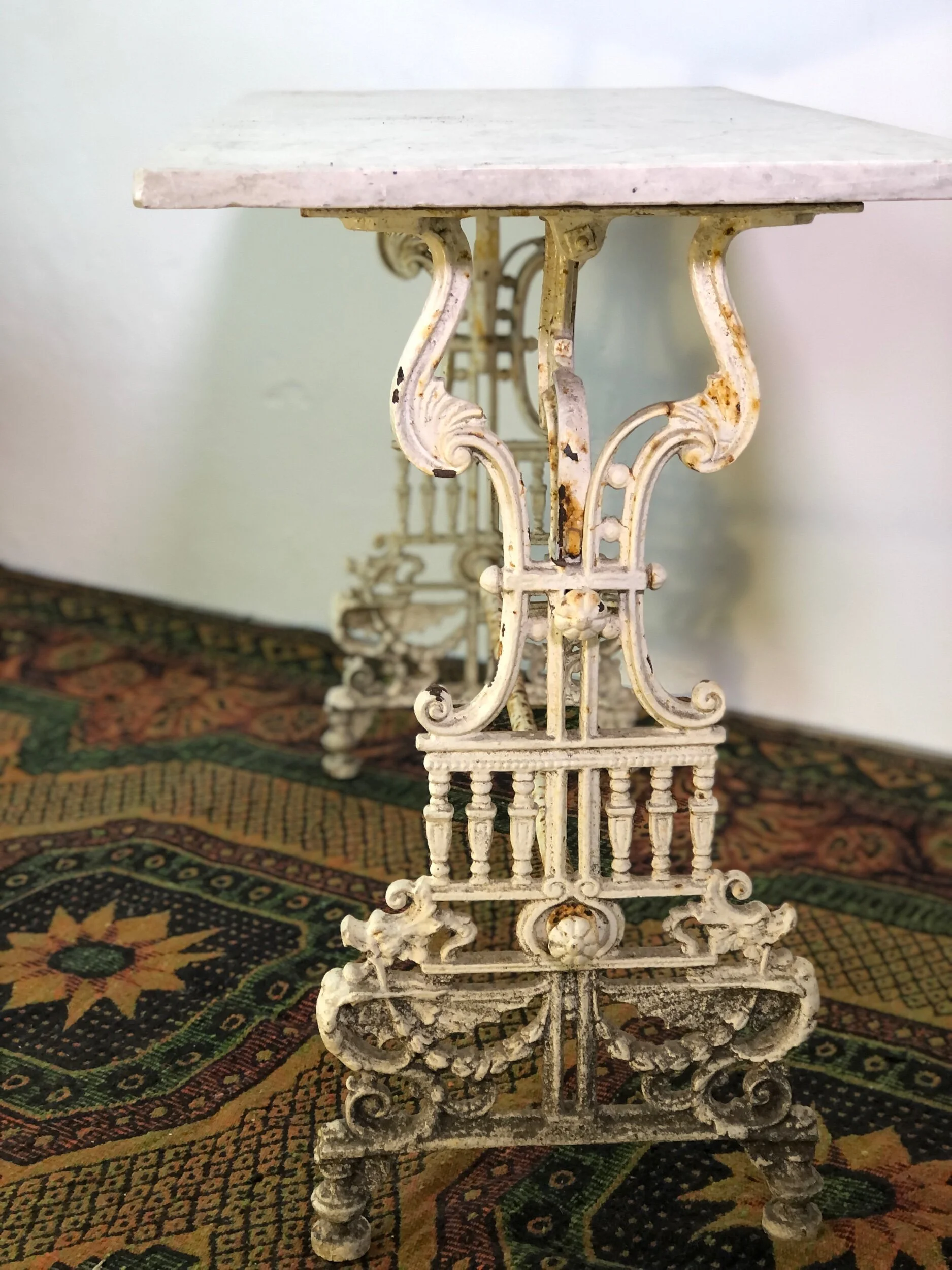Antique French Cast Iron/Marble Bistro Table