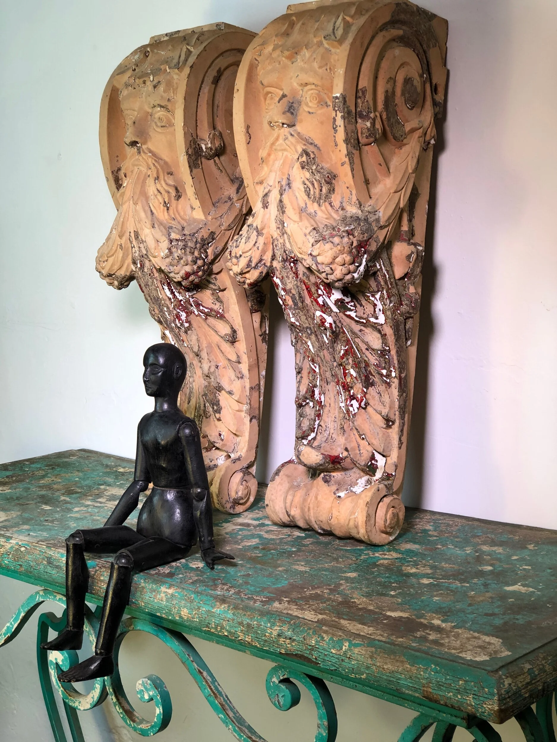 Pair Antique Terracotta Corbels