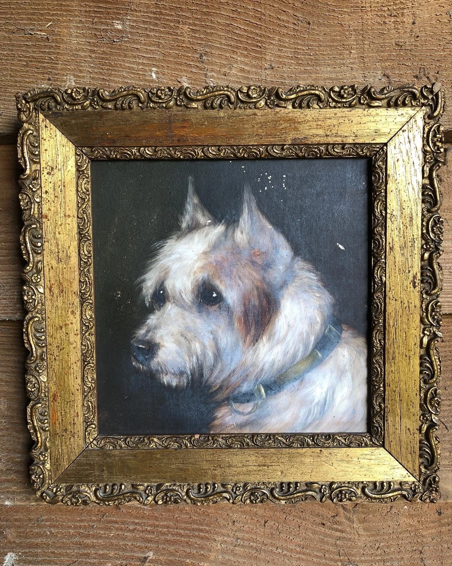 Vintage Oil Painting of A Terrier Dog