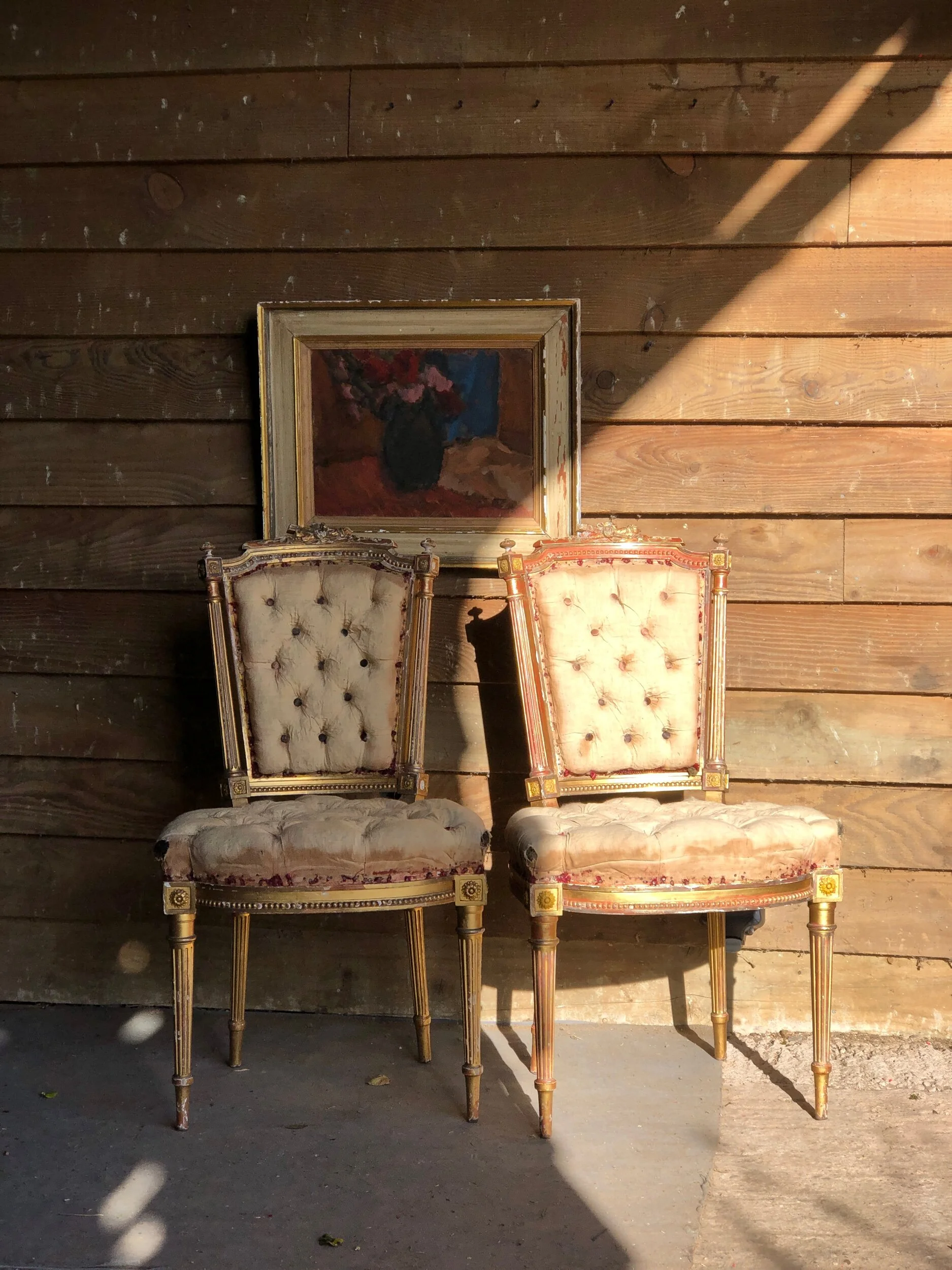 Pair French Antique Gilt Salon Chairs