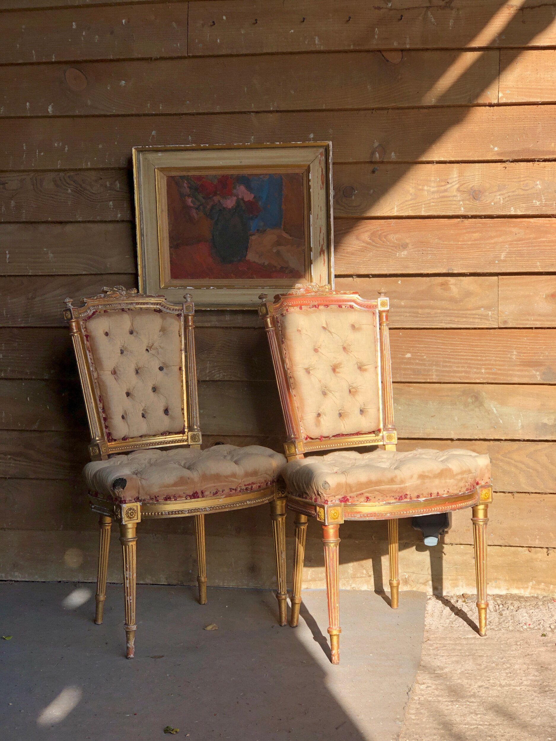 Pair French Antique Gilt Salon Chairs