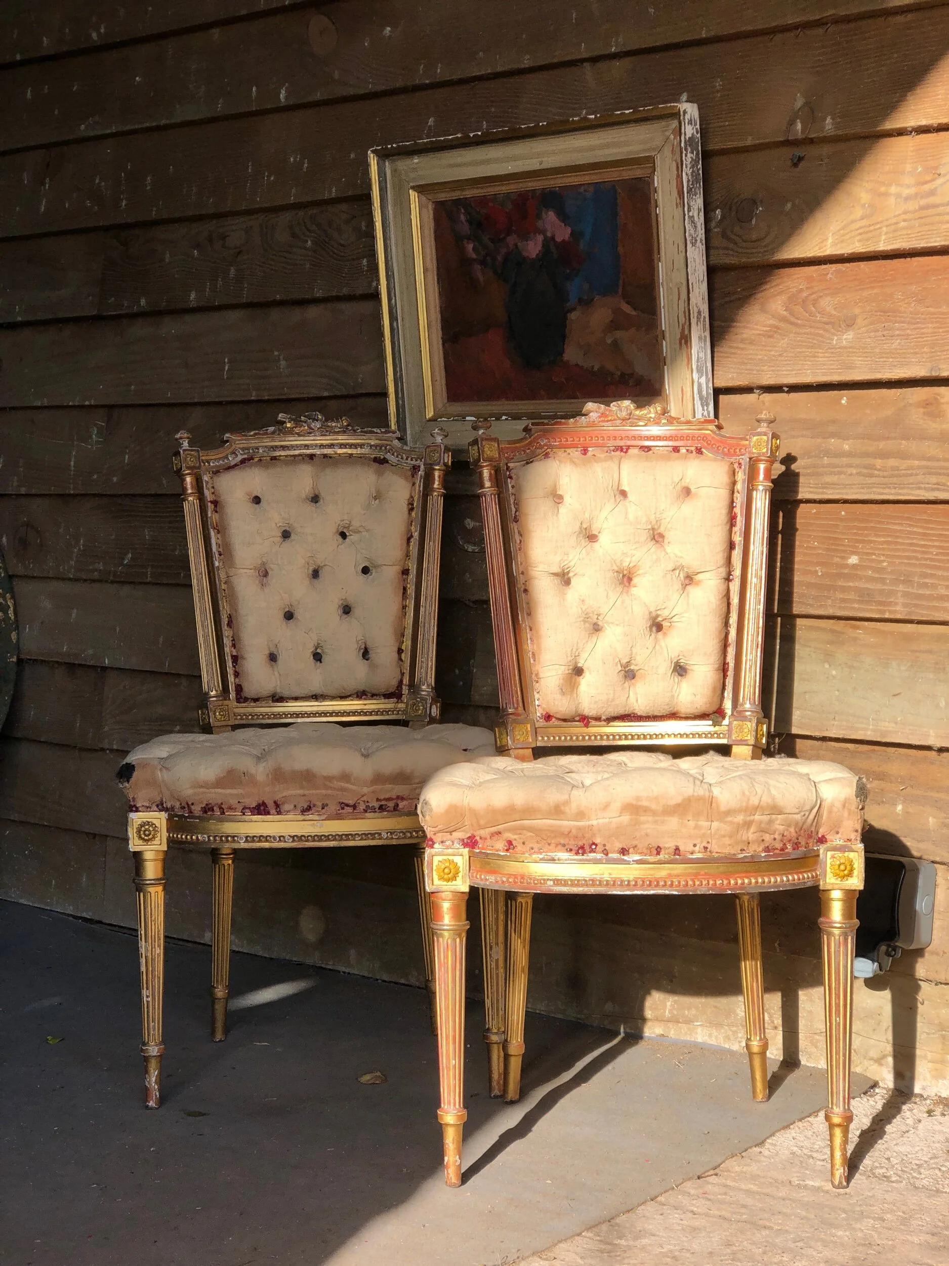 Pair French Antique Gilt Salon Chairs