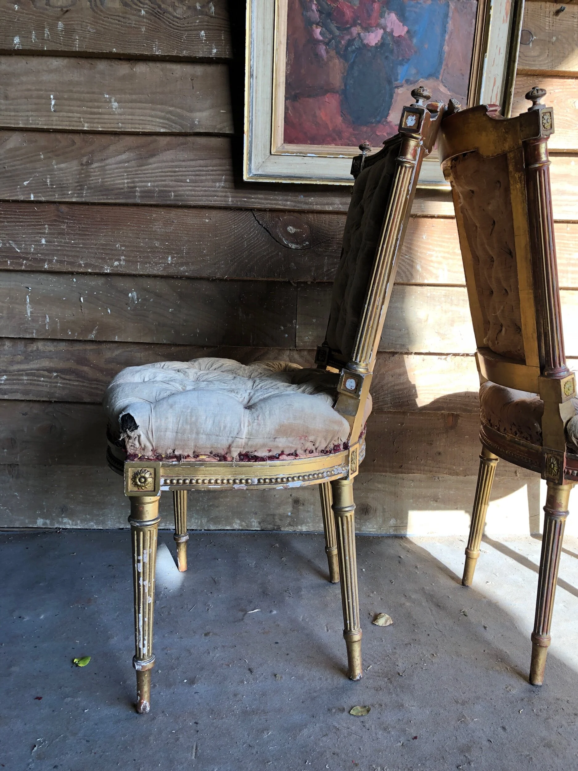 Pair French Antique Gilt Salon Chairs