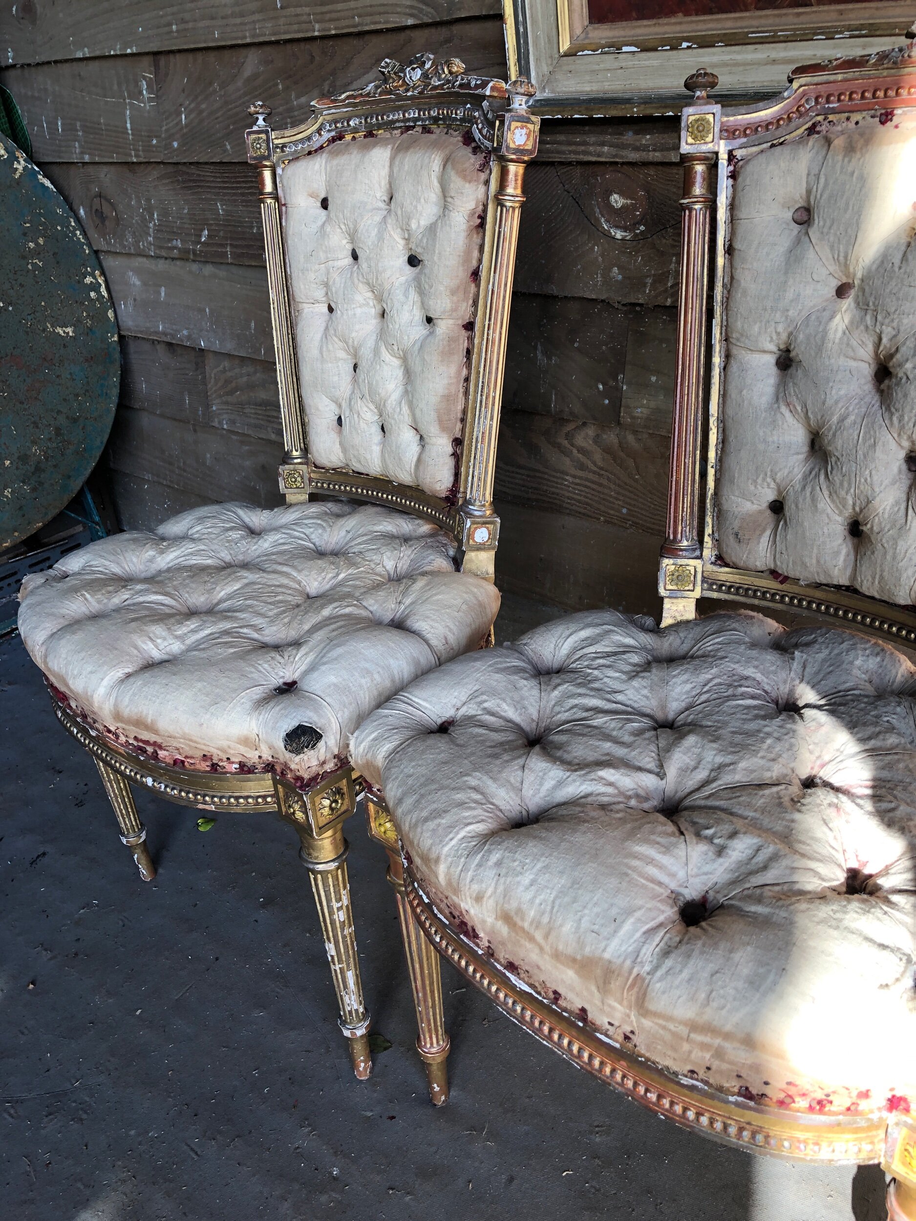 Pair French Antique Gilt Salon Chairs