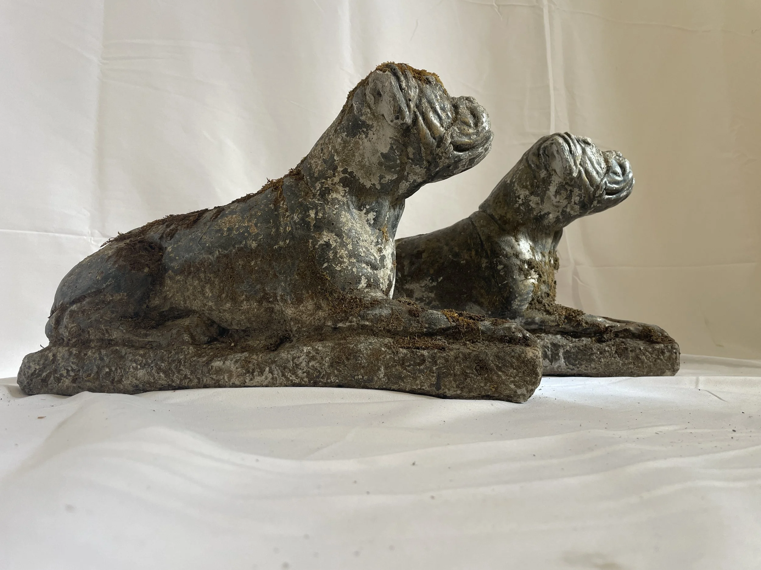 Pair Stone Boxer Dogs