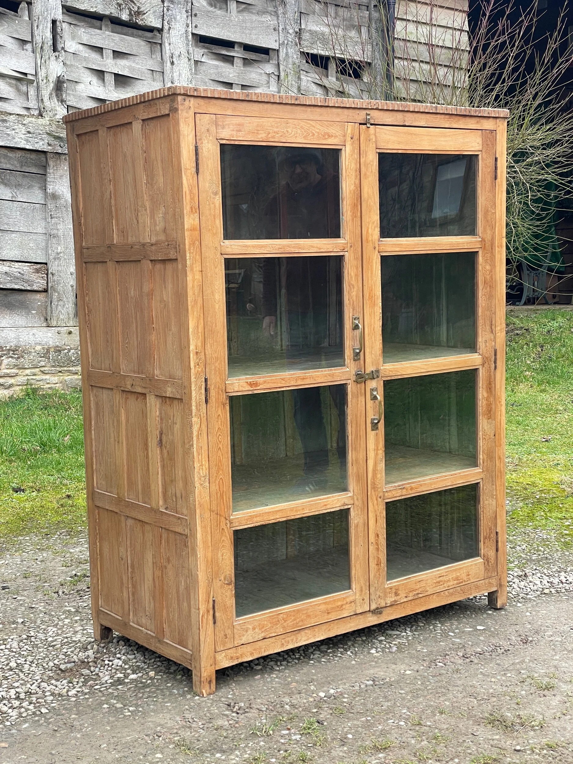 antique wooden glazed cupboard