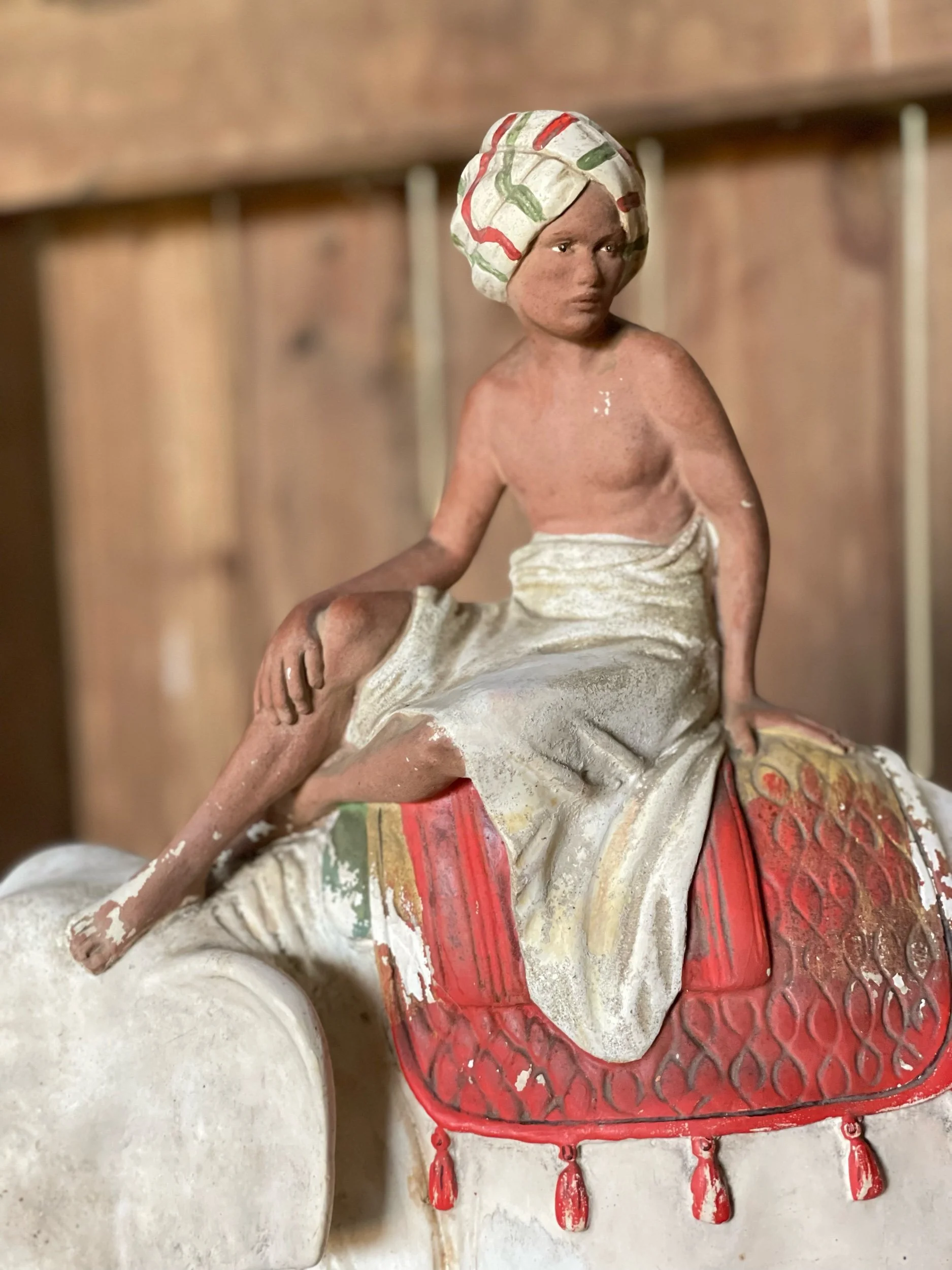 1920s Chalkware Boy Riding Elephant
