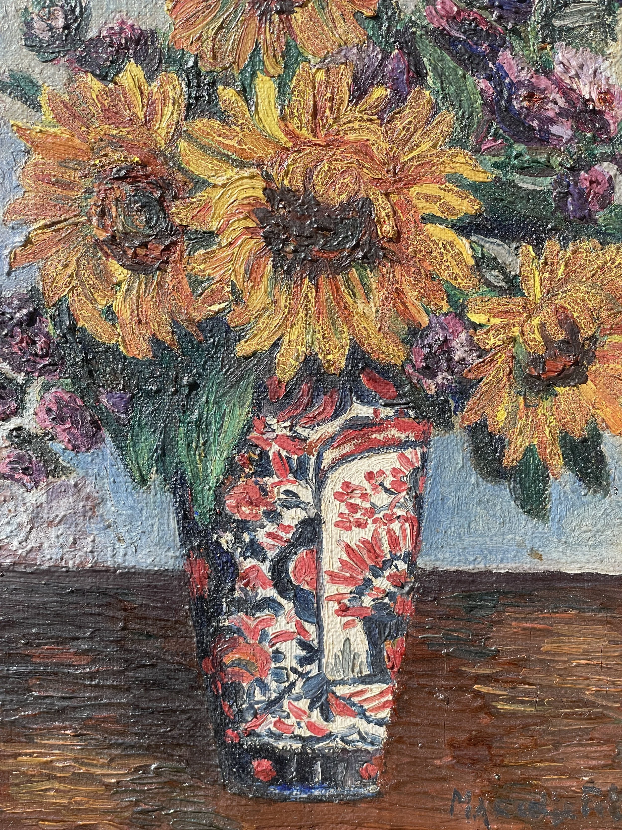Still Life oil painting of a Vase of Sunflowers