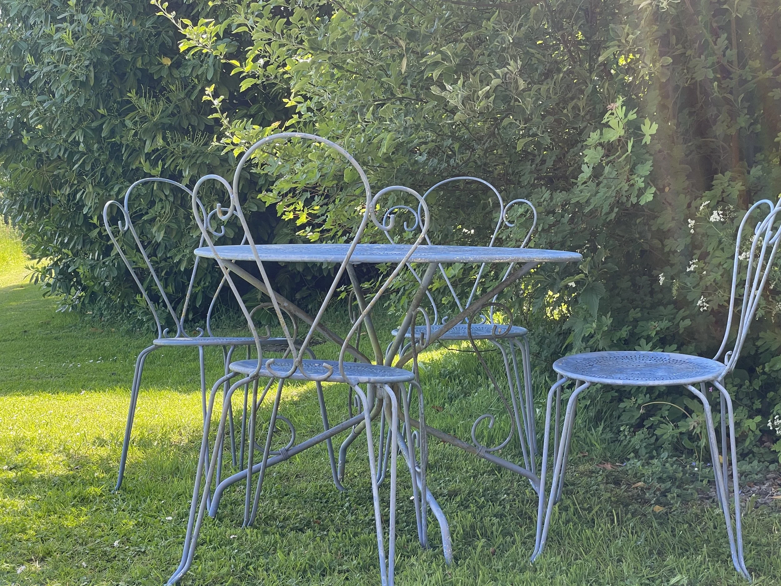 French Blue Garden Set Table & Four Chairs