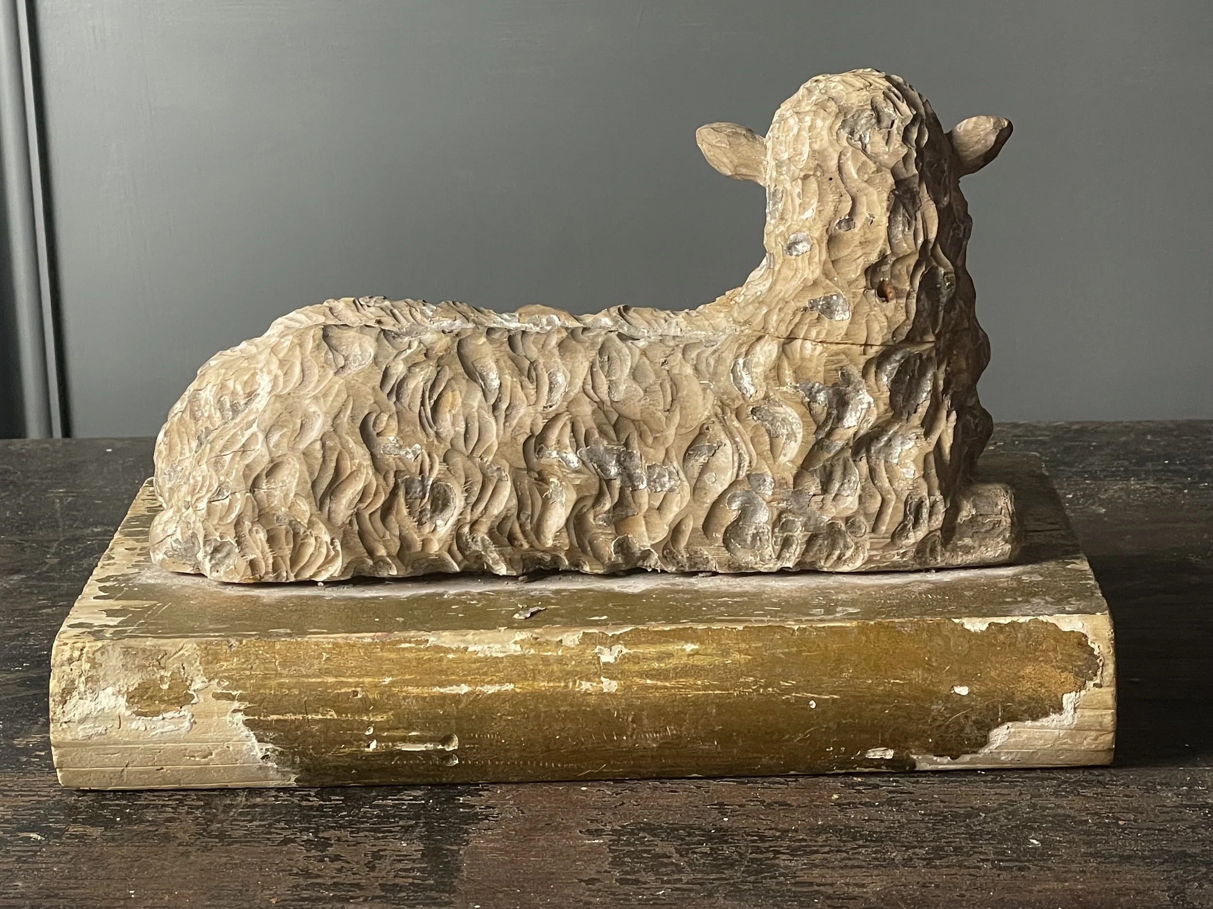 19th Century Wood Carved Lamb