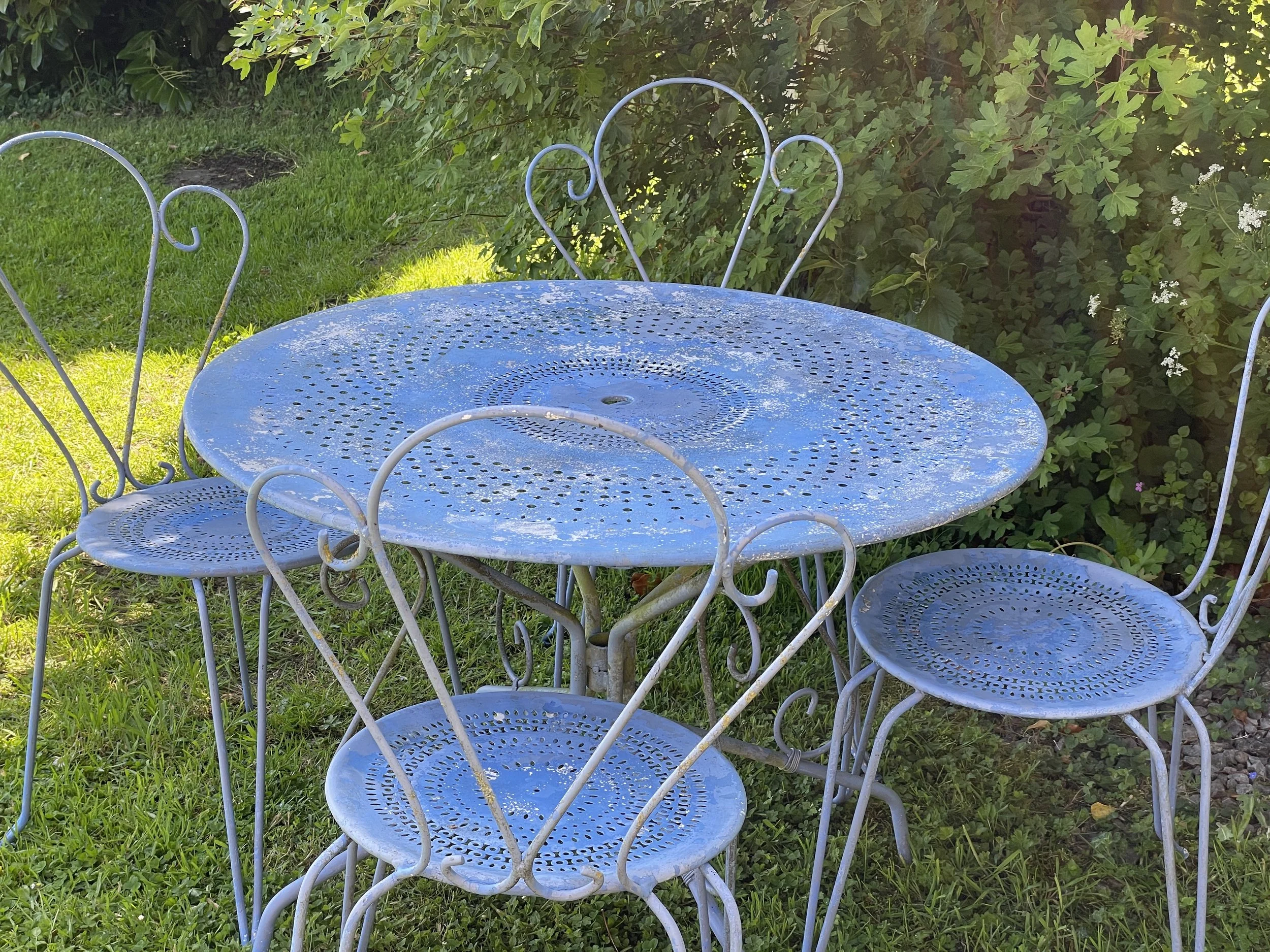 French Blue Garden Set Table & Four Chairs