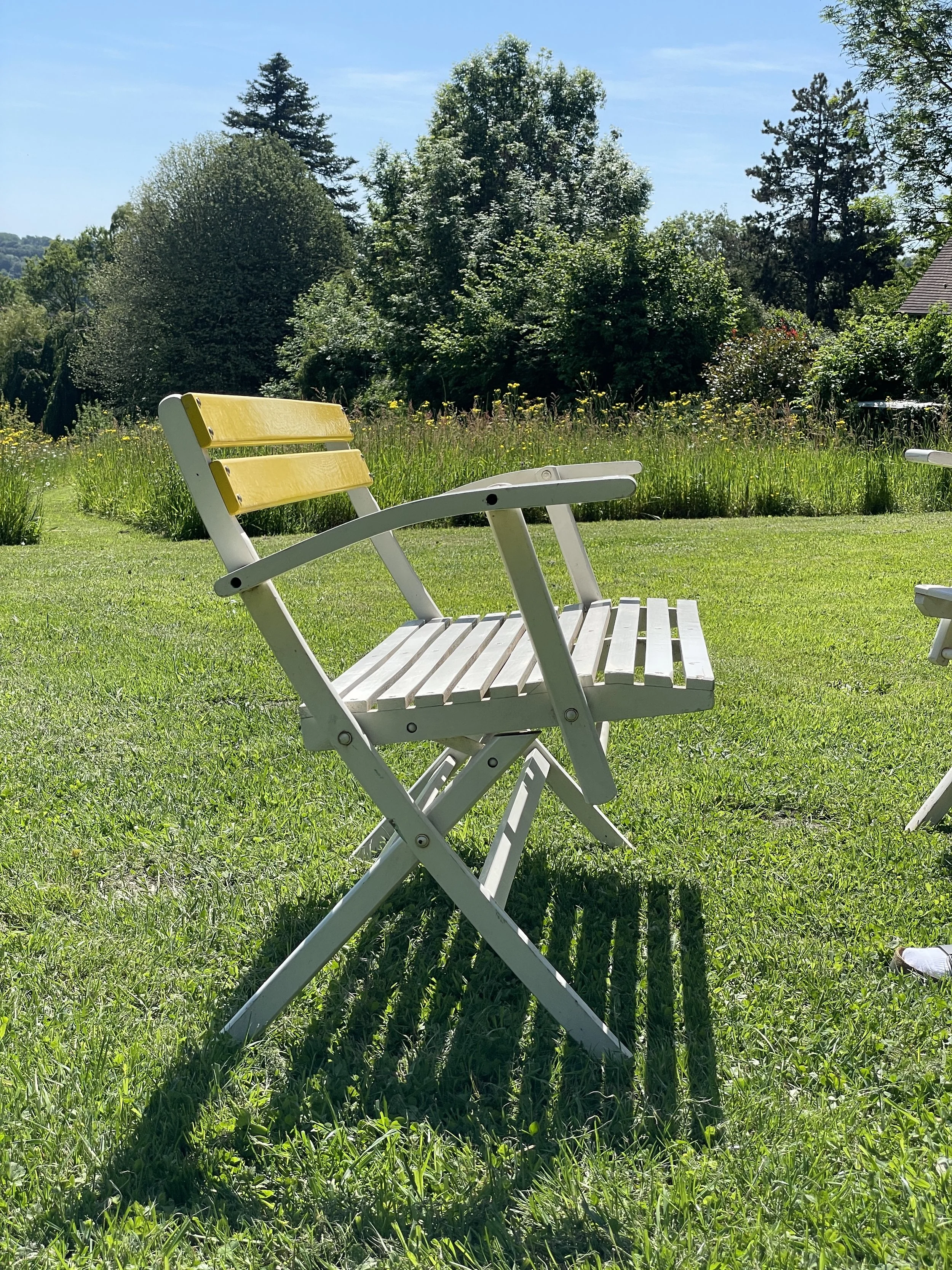 Mid Century Slatted Garden Bench - Yellow