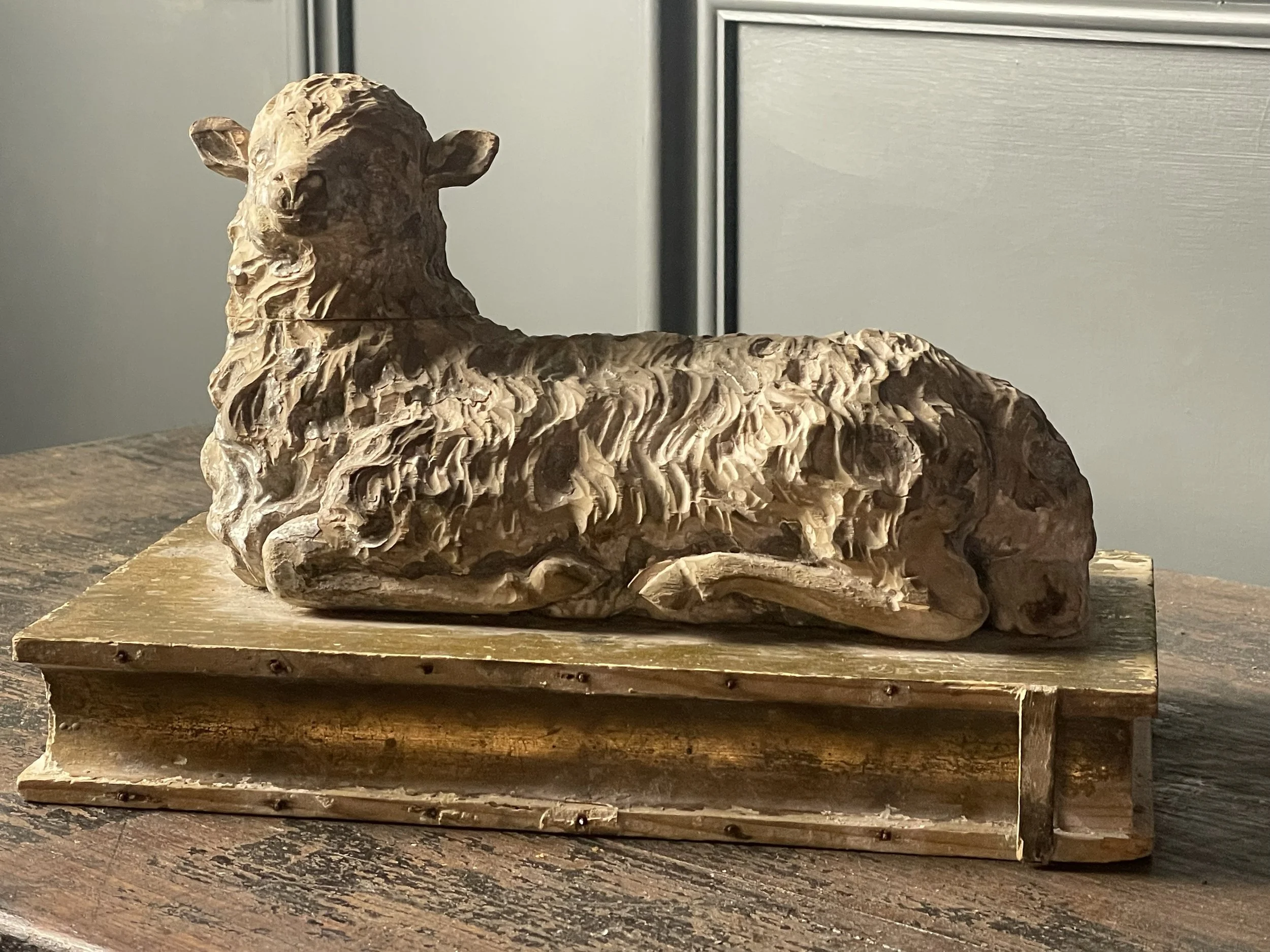 19th Century Wood Carved Lamb