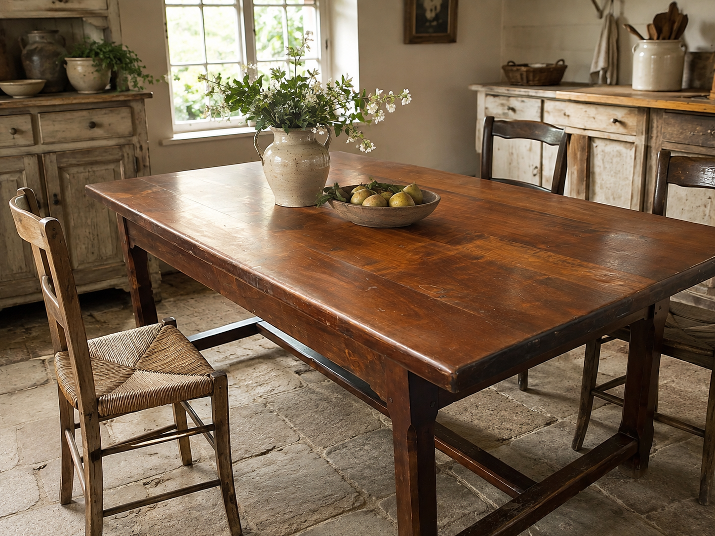 Large French Fruitwood Refectory Table