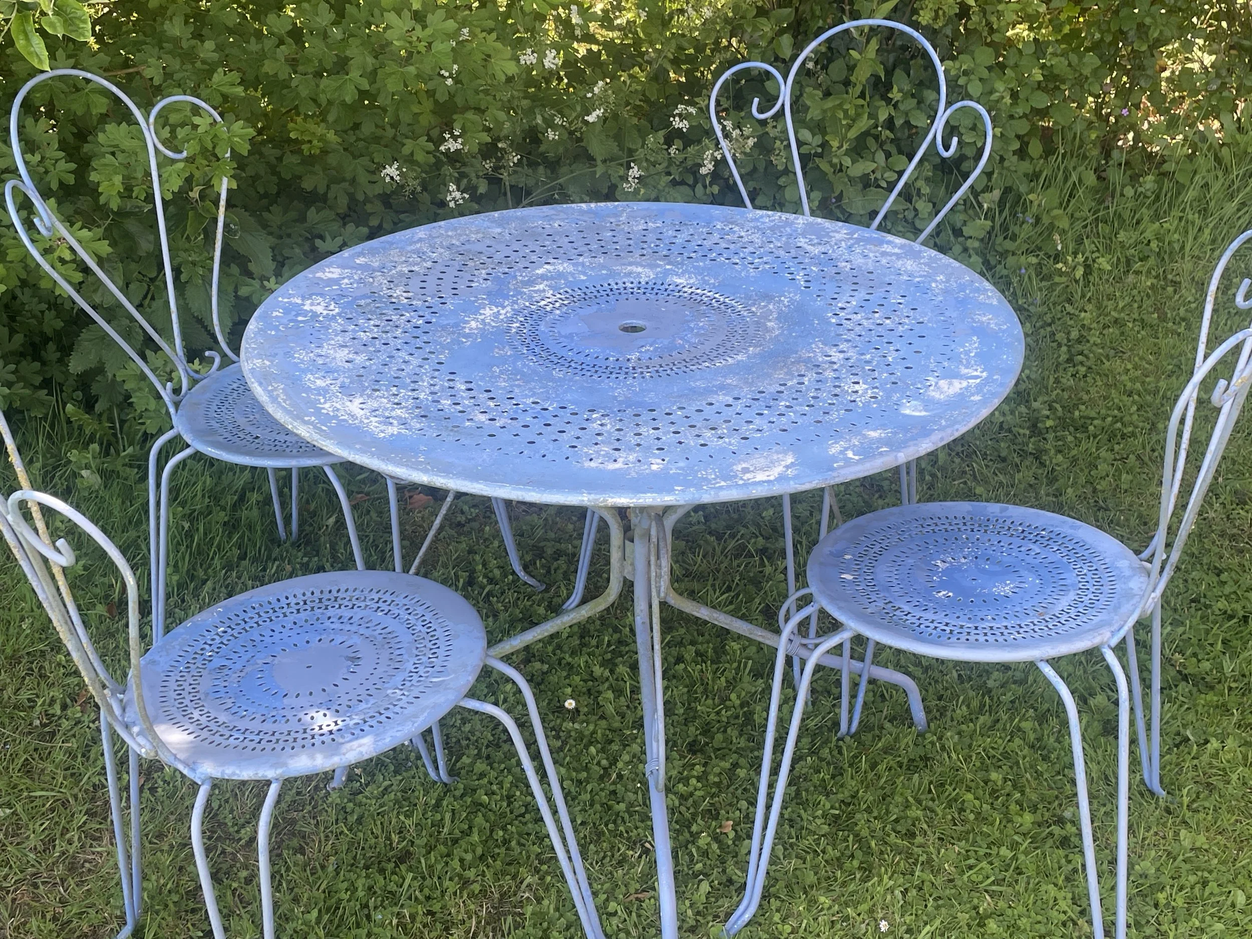 French Blue Garden Set Table & Four Chairs
