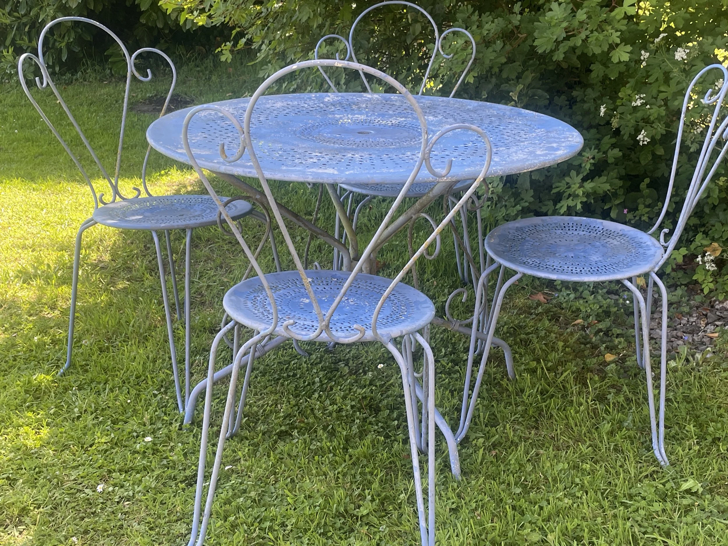 French Blue Garden Set Table & Four Chairs