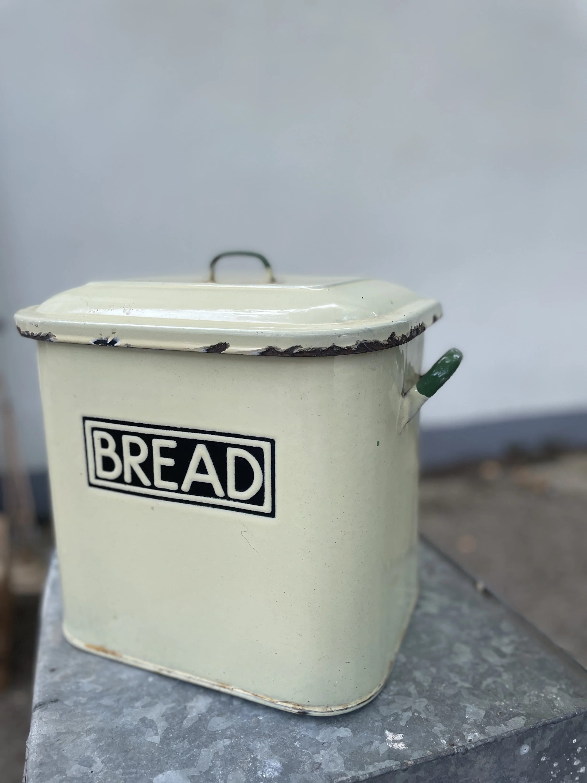 Vintage Cream Enamel Bread Bin