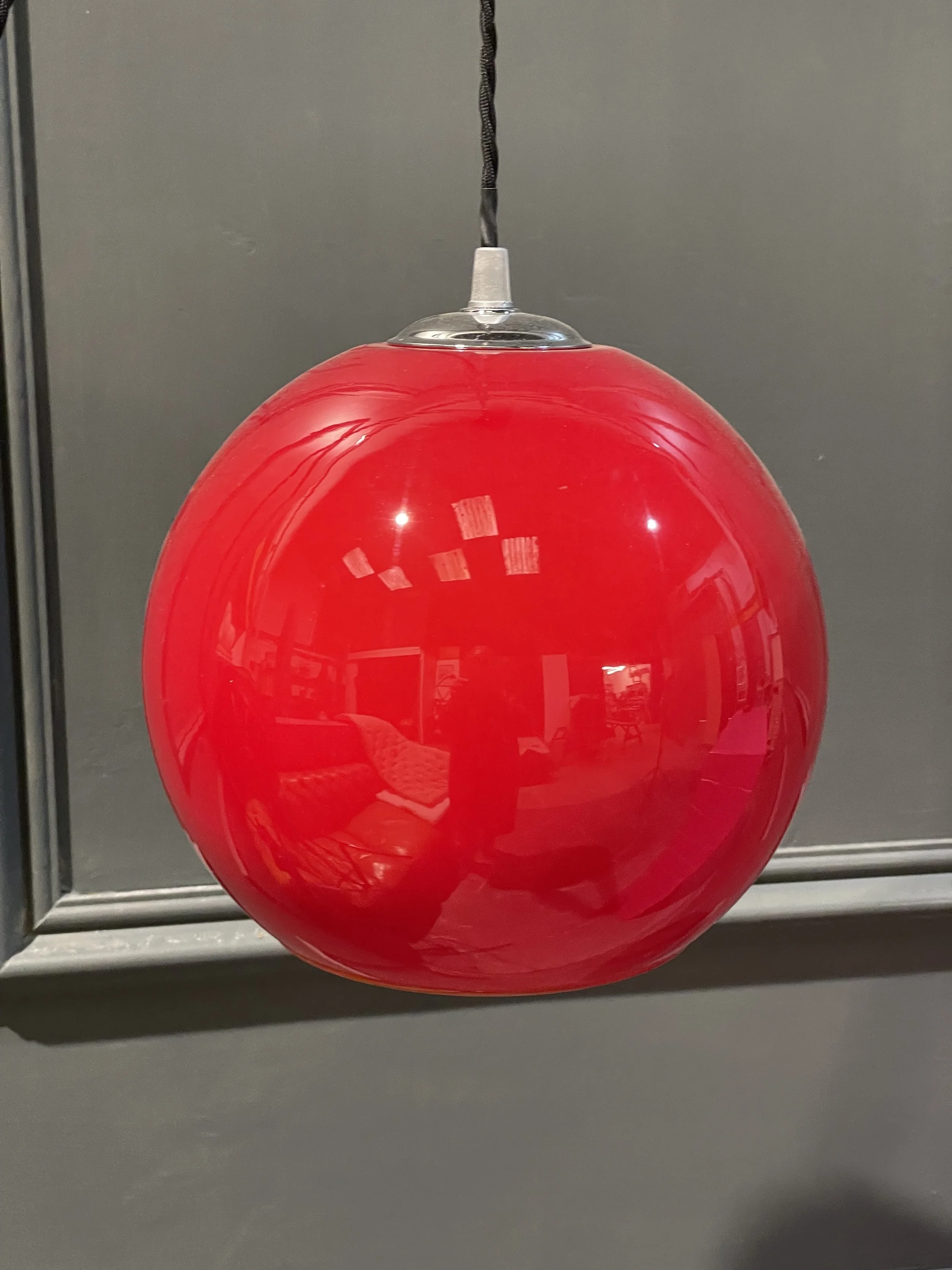 Mid Century Glass Red Pendant Globe