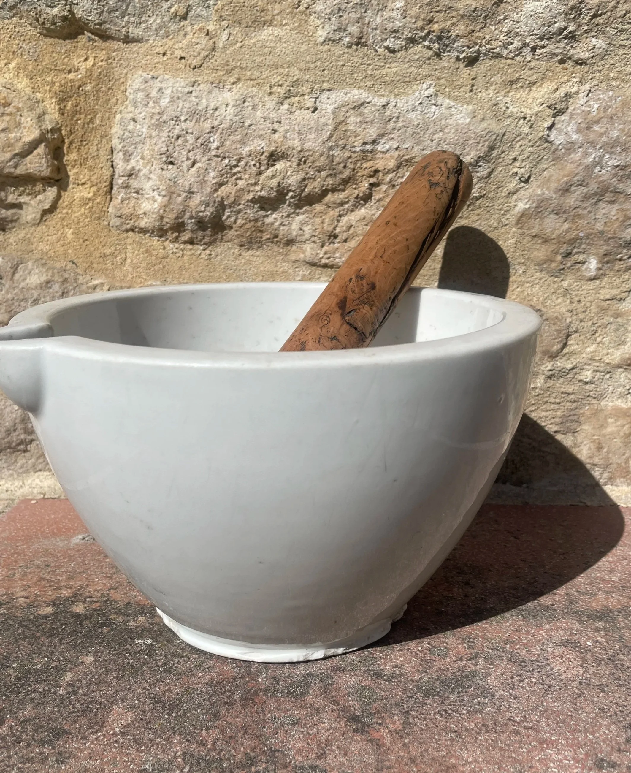 Vintage Ceramic Mortar with Wooden Pestle