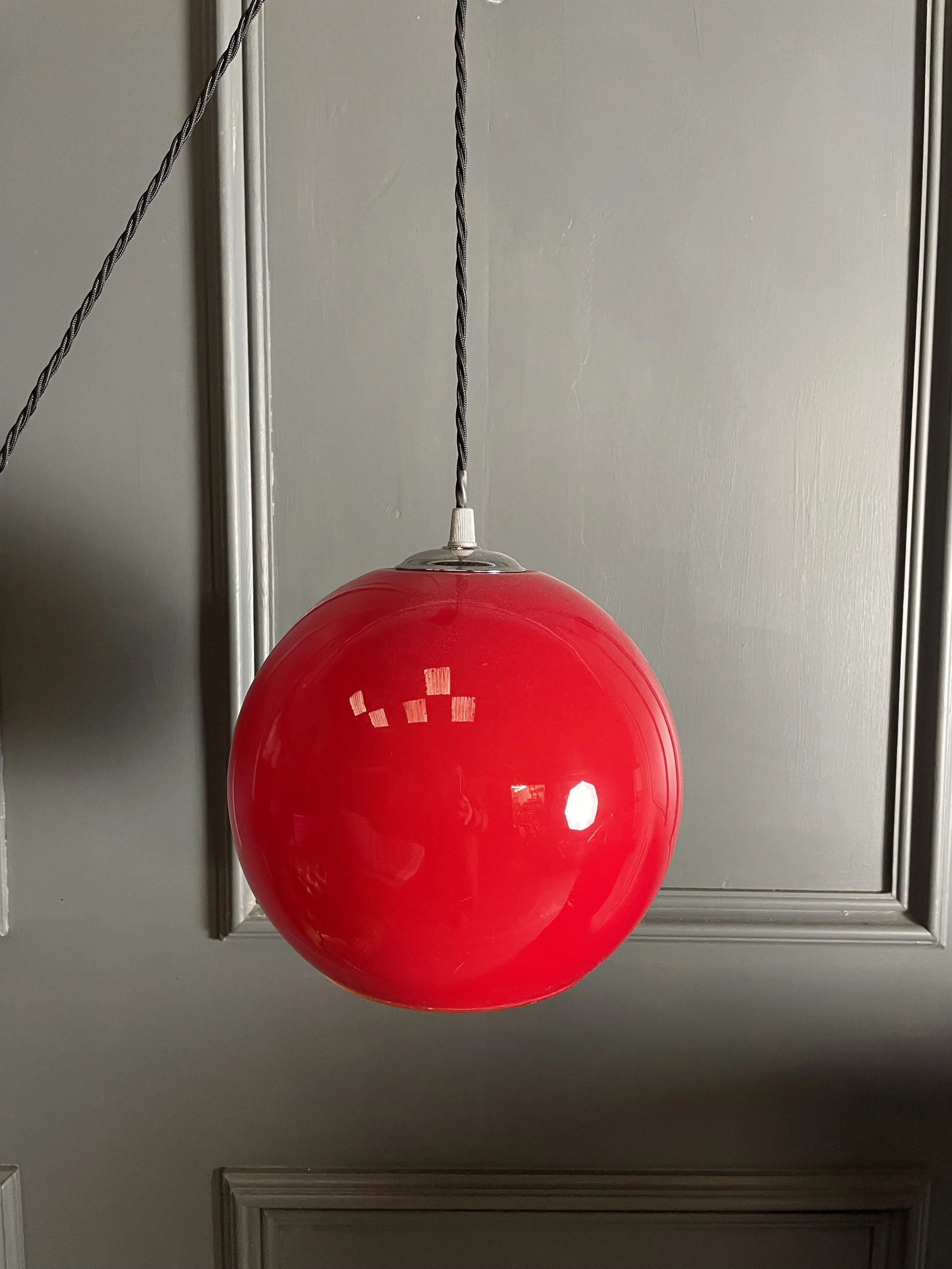 Mid Century Glass Red Pendant Globe