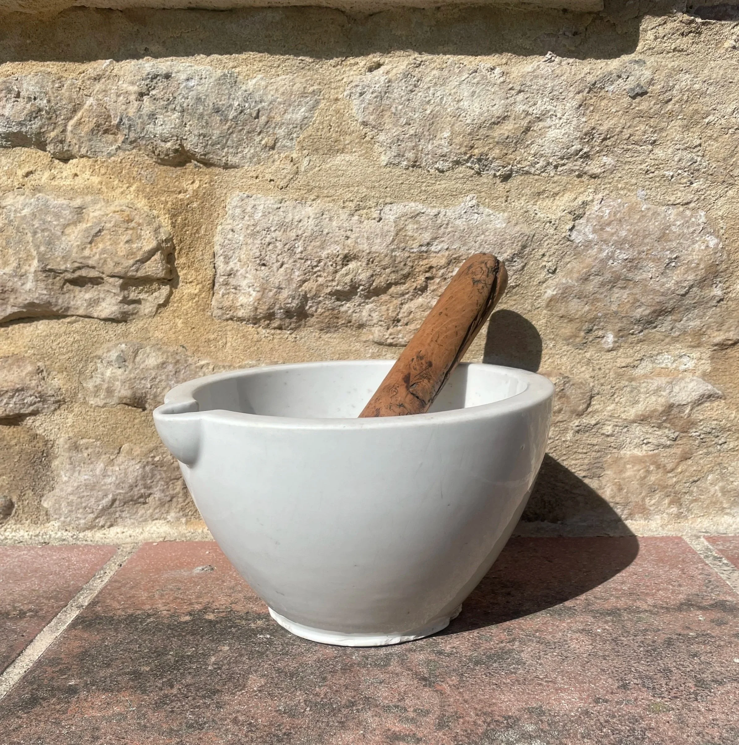 Vintage Ceramic Mortar with Wooden Pestle