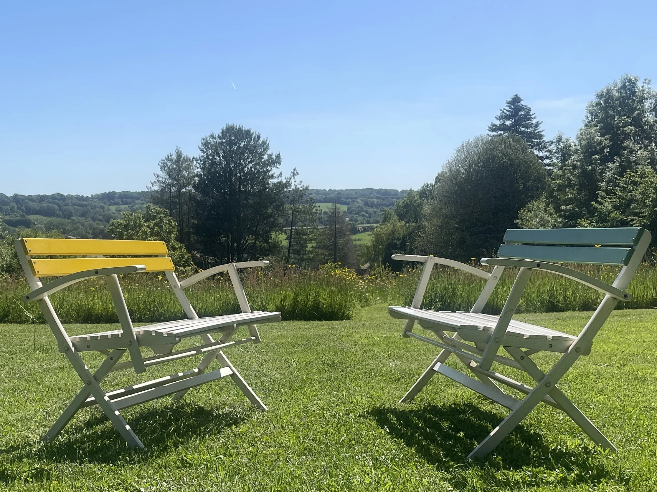 Mid Century Slatted Garden Bench - Yellow