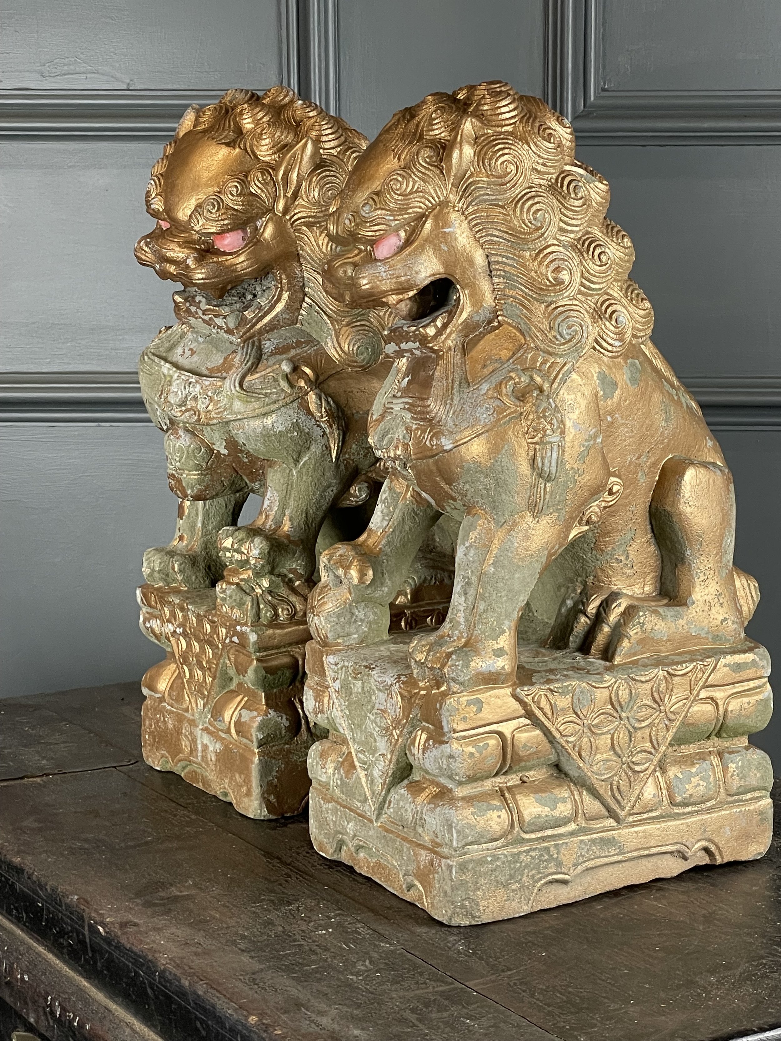 Chinese Pair of Stone Foo Dogs