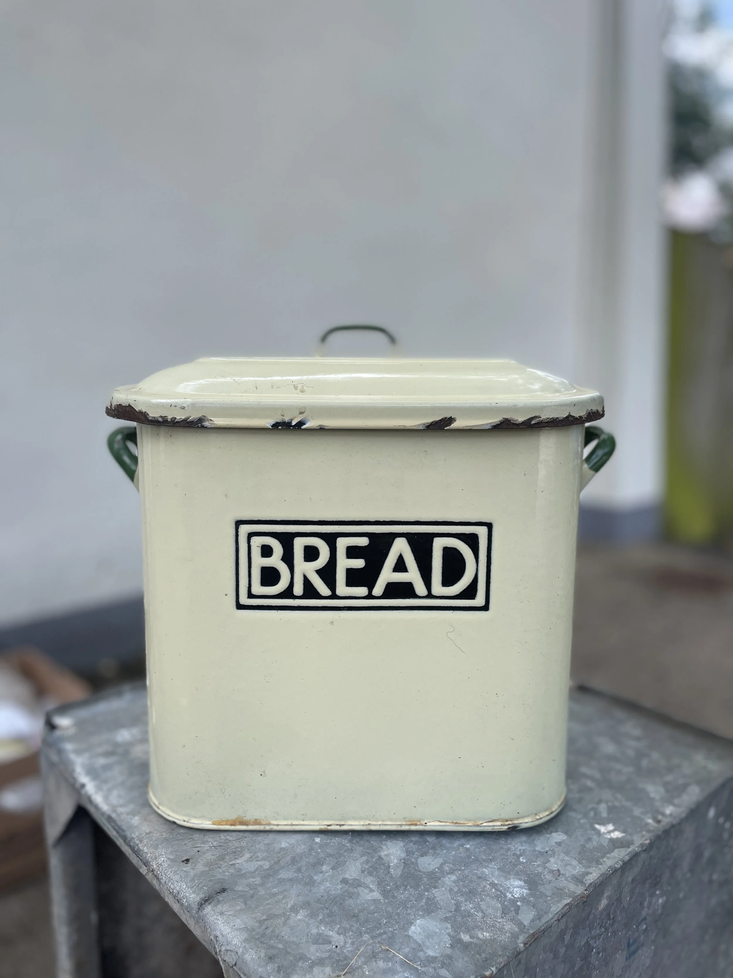 Vintage Cream Enamel Bread Bin