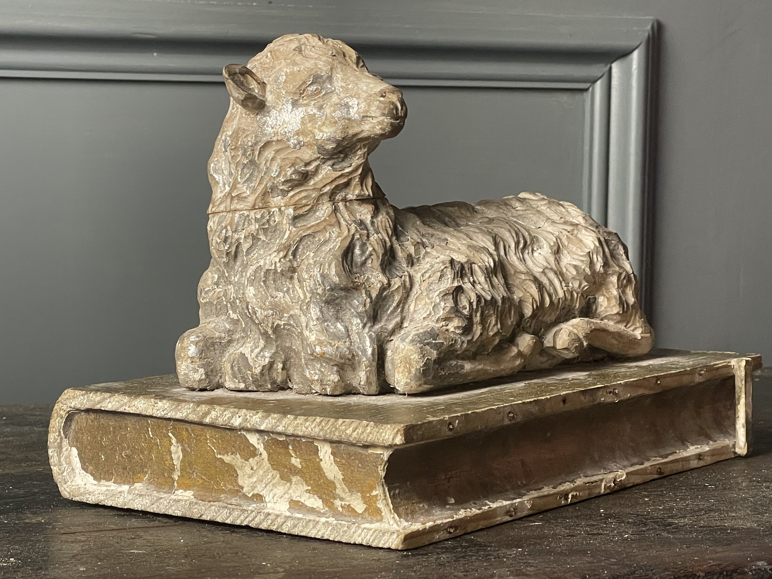 19th Century Wood Carved Lamb