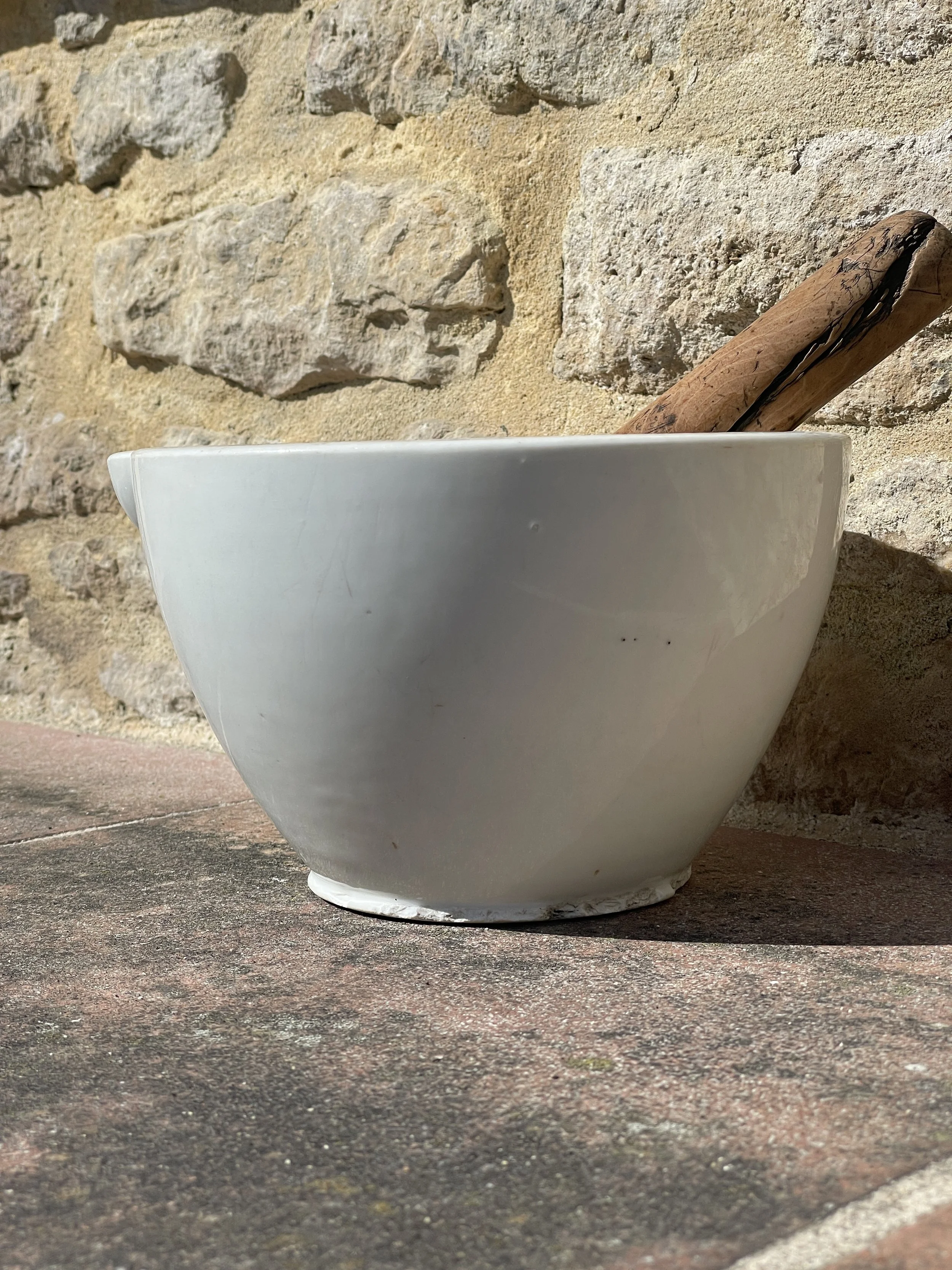 Vintage Ceramic Mortar with Wooden Pestle