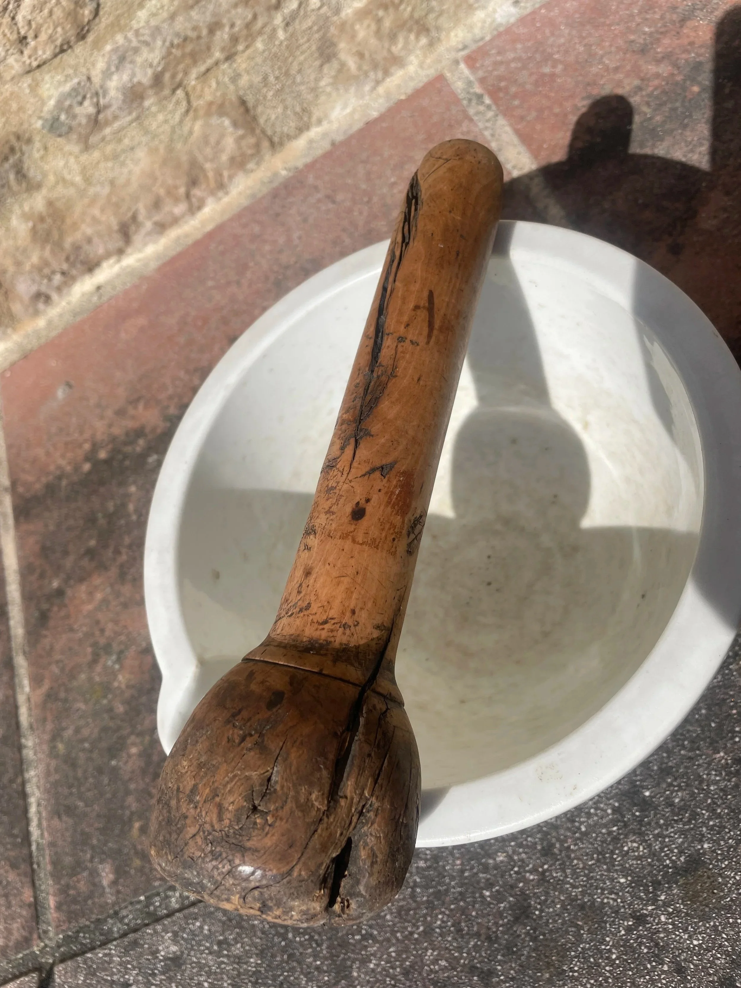 Vintage Ceramic Mortar with Wooden Pestle