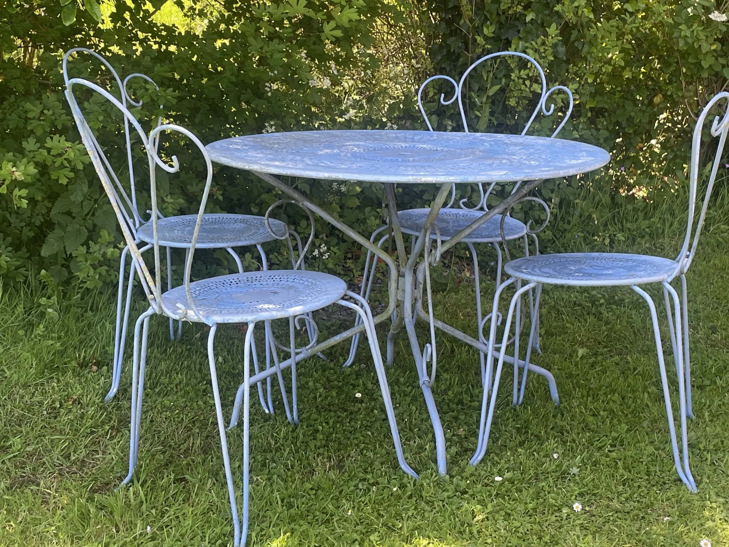 French Blue Garden Set Table & Four Chairs
