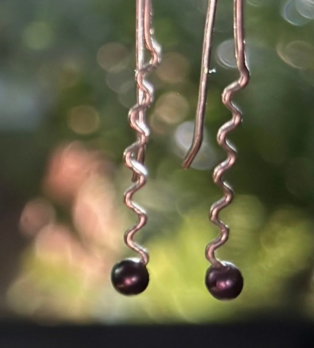 Stirling Silver Crimped Hooks - Black Pearls