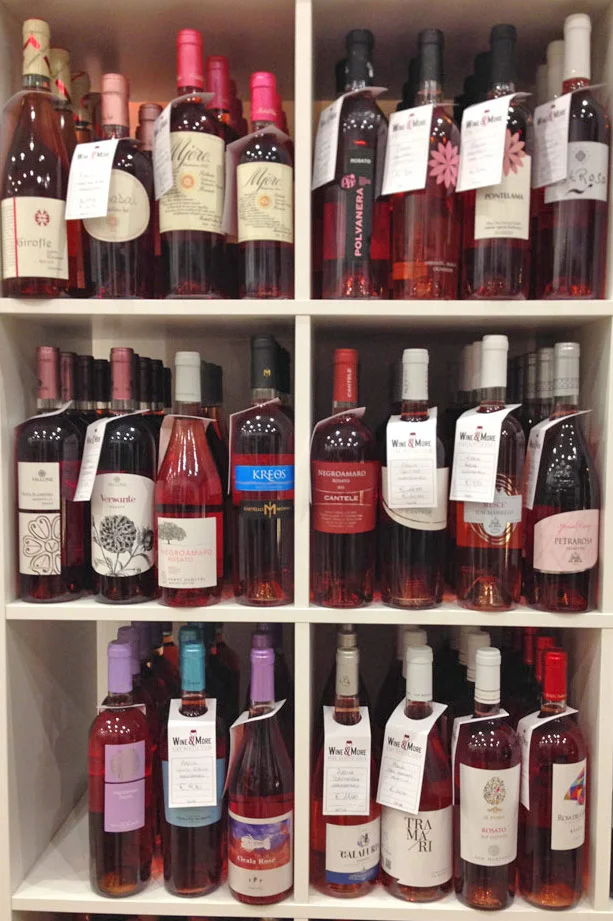 A selection of local rosés. Puglia is one of the only regions in Italy with a longstanding tradition of drinking rosé.