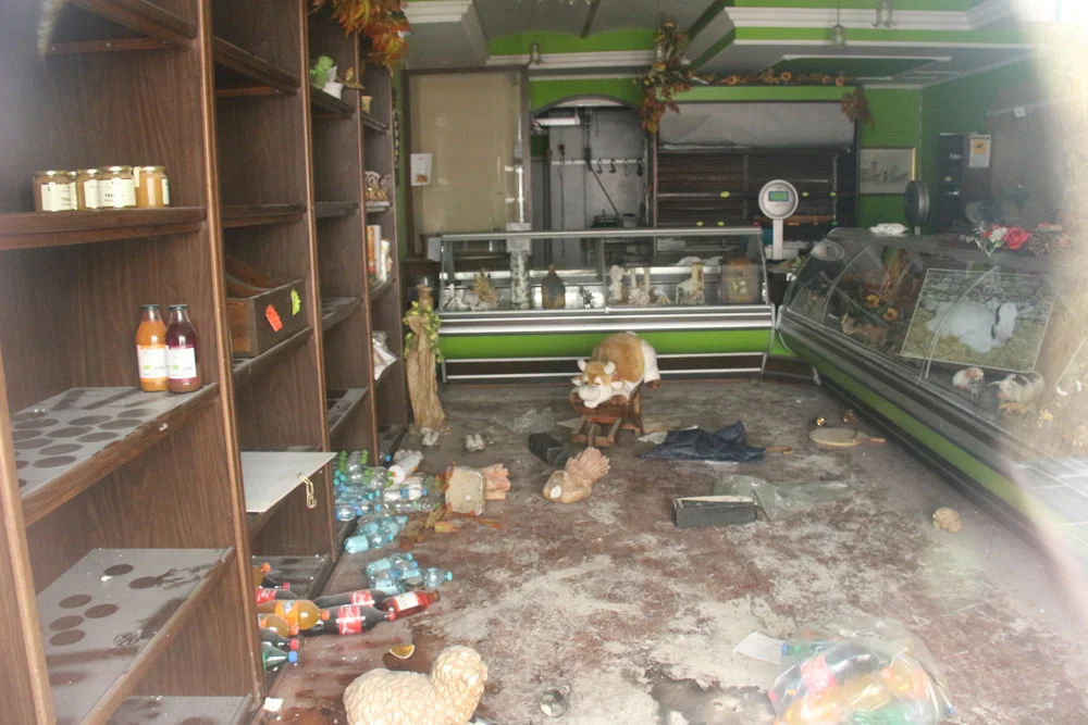 The interior of a butcher shop.