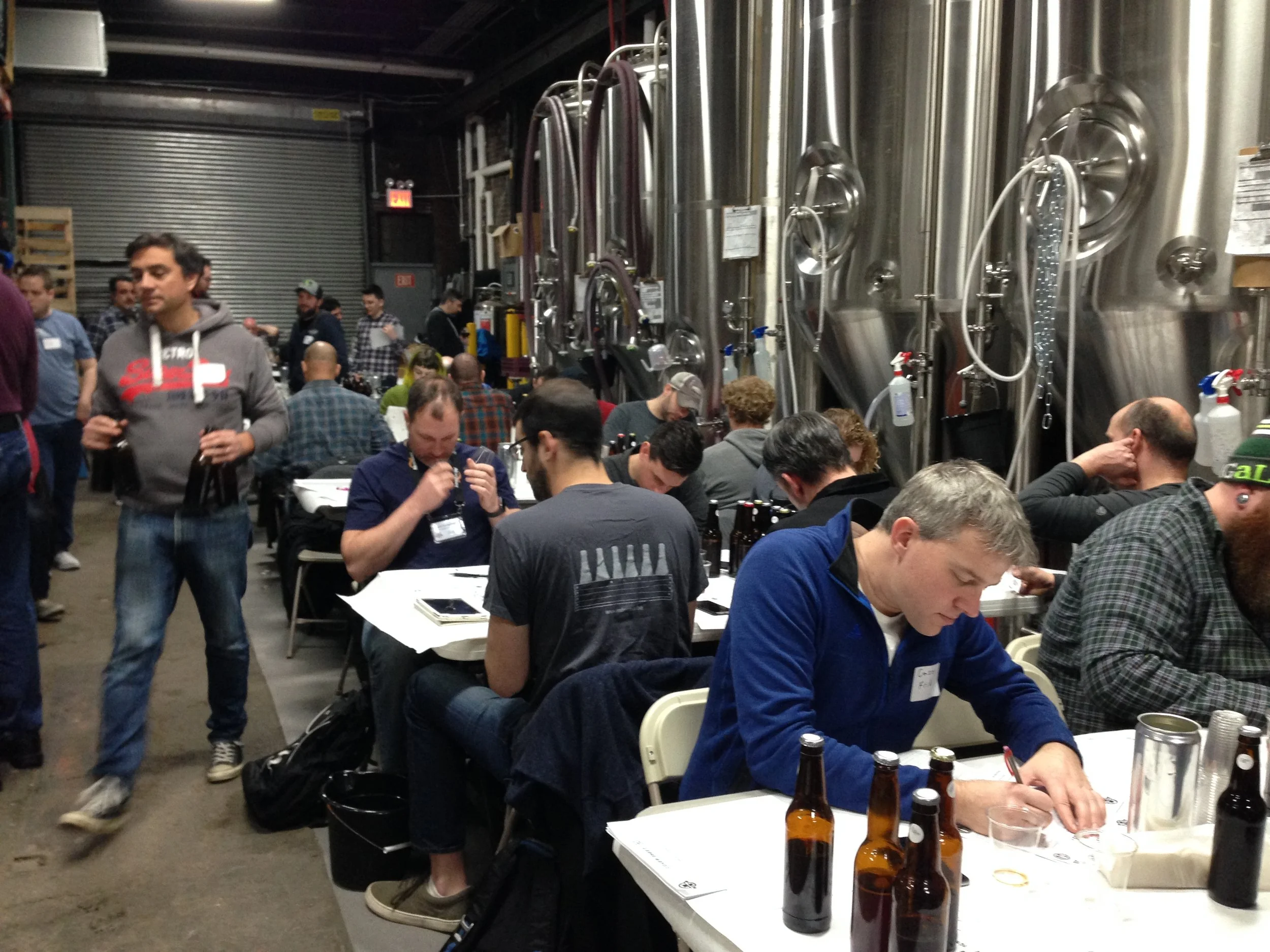 Six judges per table worked in pairs of two, each duo judging eight bottles—blind, naturally.