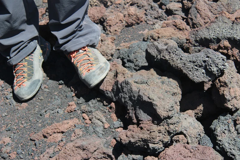 The red color of oxidized lava