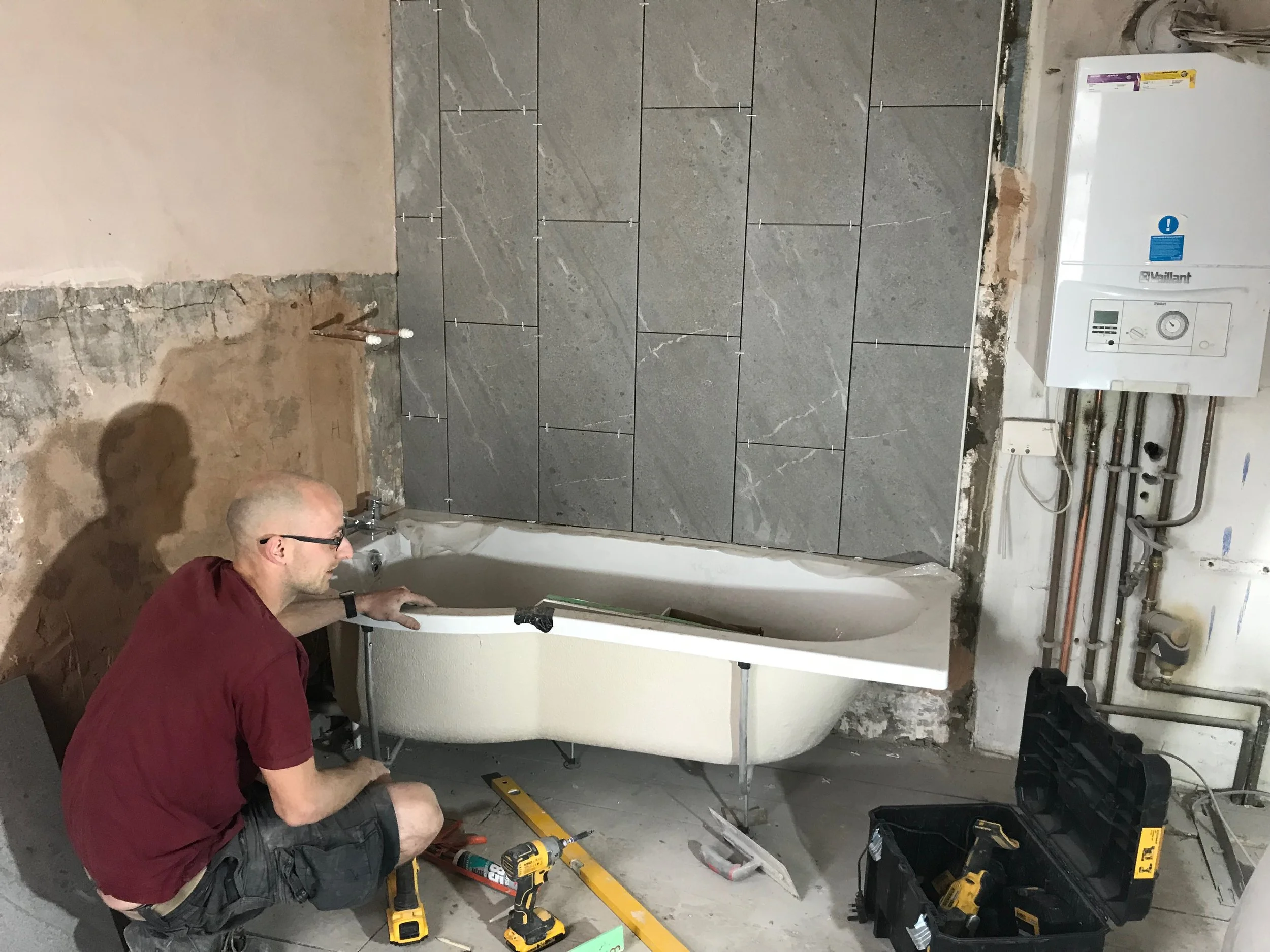Gareth fitting the P-Bath to a property in Llanelli.
