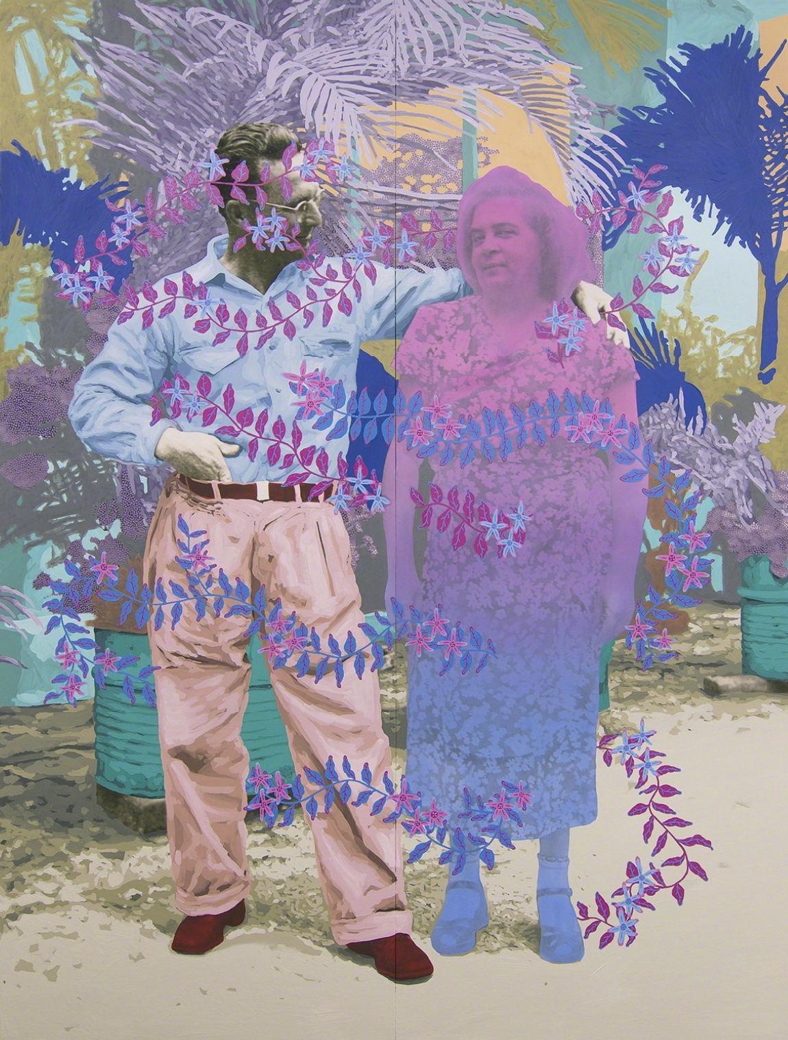 Daisy Patton Untitled (Mischievous Couple) , 2018 Oil on archival print mounted to panel 80 × 60 inches K Contemporary