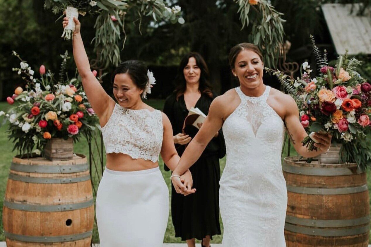 Photo of lesbian brides celebrating