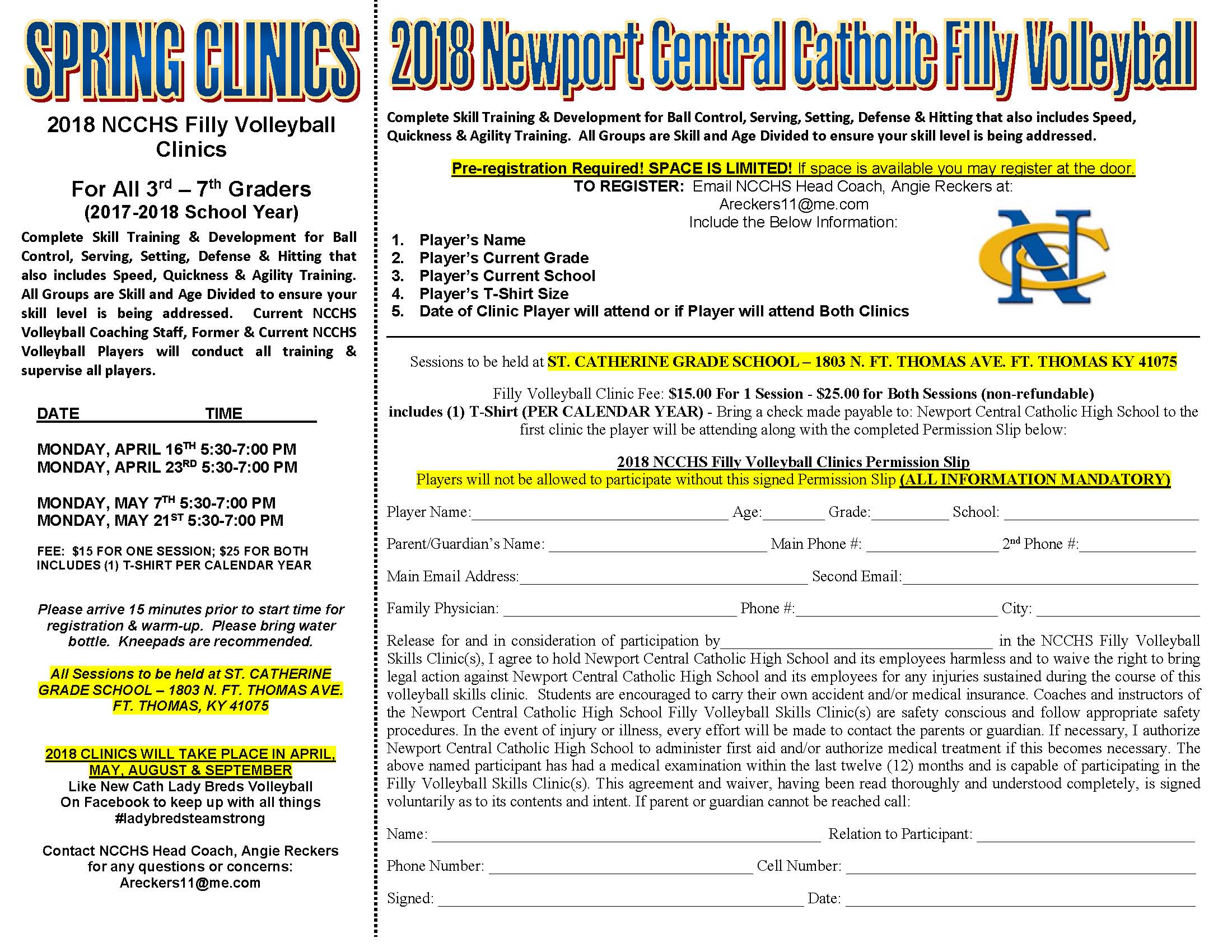 visit our school website for clinic dates and registration form at https://www.ncchs.com/volleyball