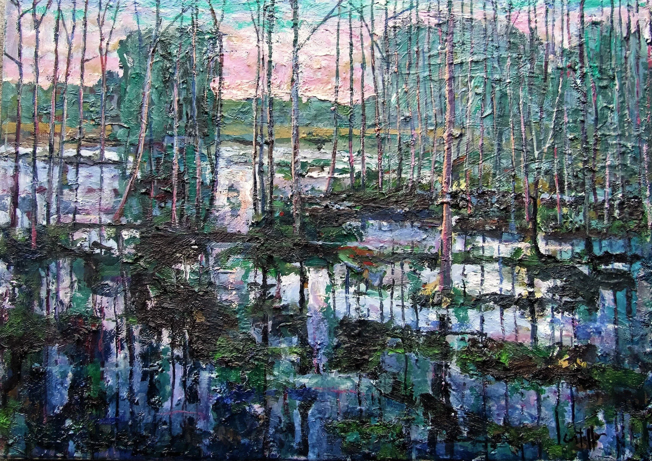 Flooded trees and Fields, Evening, 2016