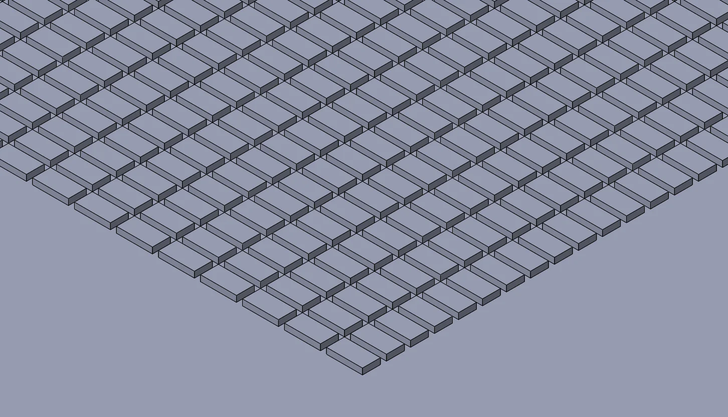 30um wide x 60um long x 10um spacing x 10um tall