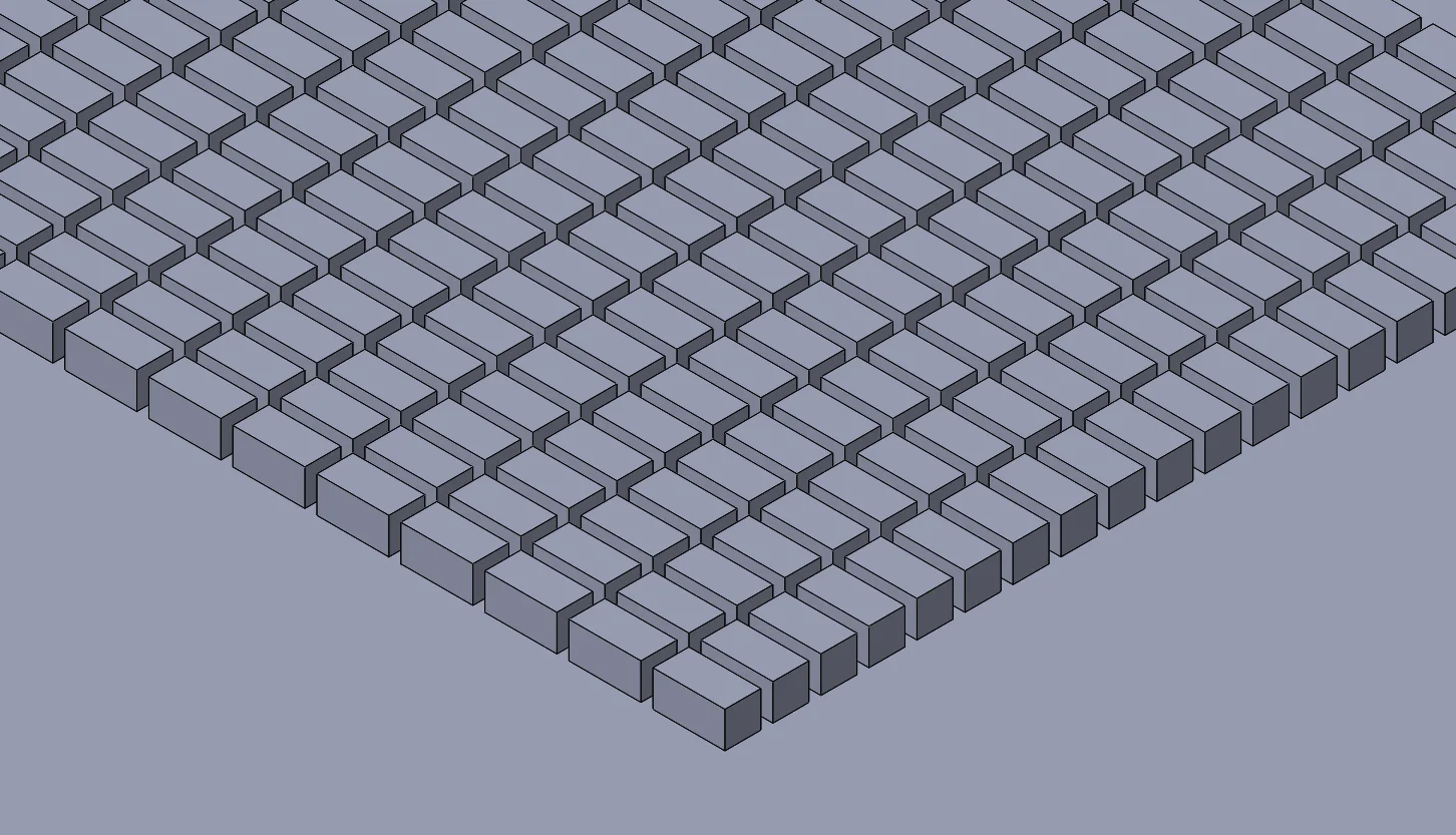 30um wide x 60um long x 10um spacing x 30um tall