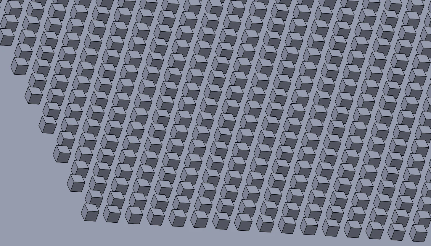 25um wide x 25um long x 25um spacing x 25um tall