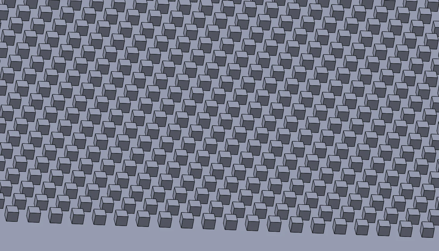 15um wide x 15um long x 15um spacing x 15um tall